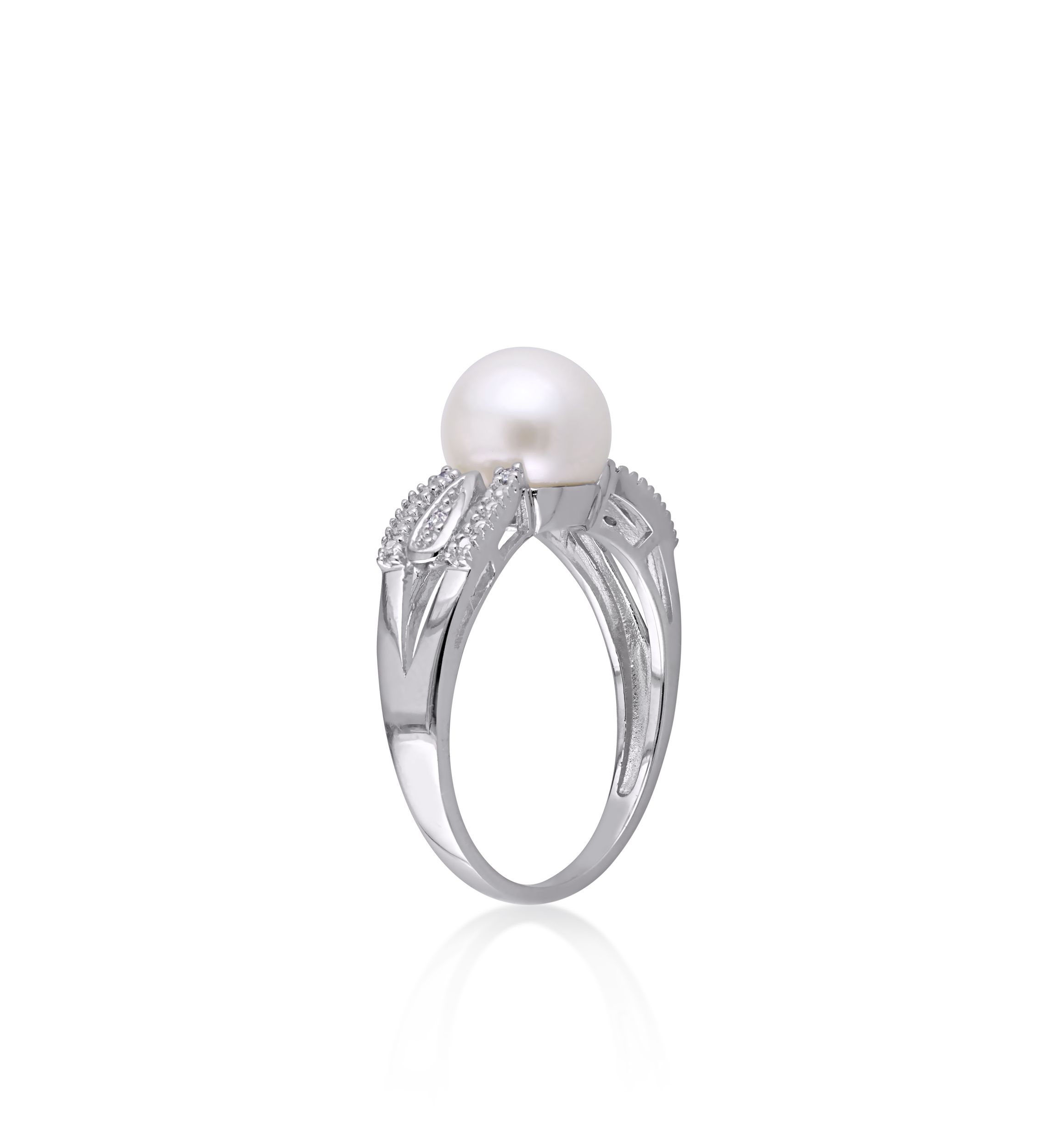 Sterling Silver White Cultured Freshwater Pearl and Diamond Ring