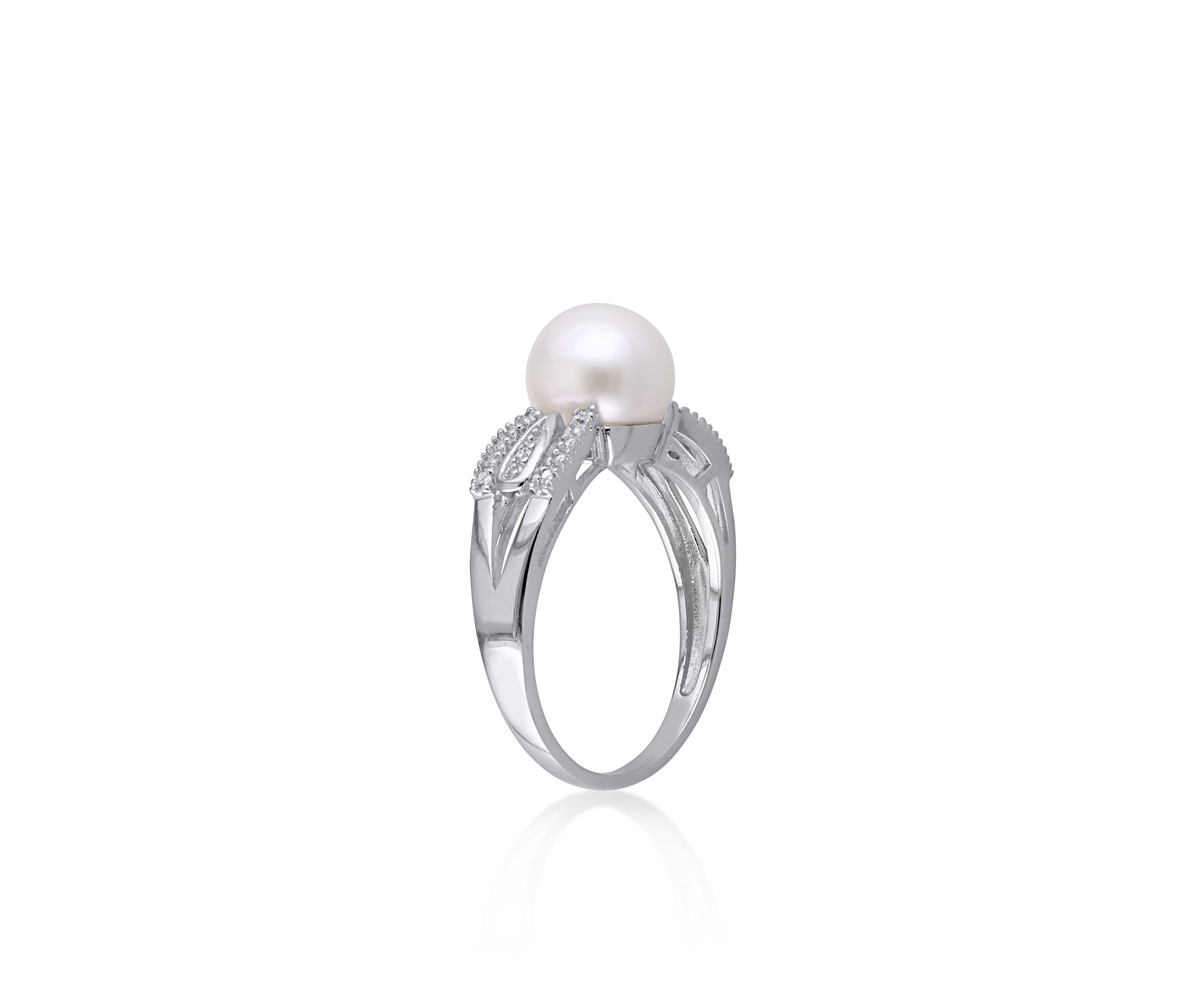 Sterling Silver White Cultured Freshwater Pearl and Diamond Ring