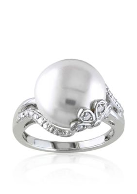 Belk & Co Sterling Silver White Cultured Freshwater Pearl and Diamond Ring, 8