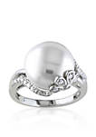Sterling Silver White Cultured Freshwater Pearl and Diamond Ring