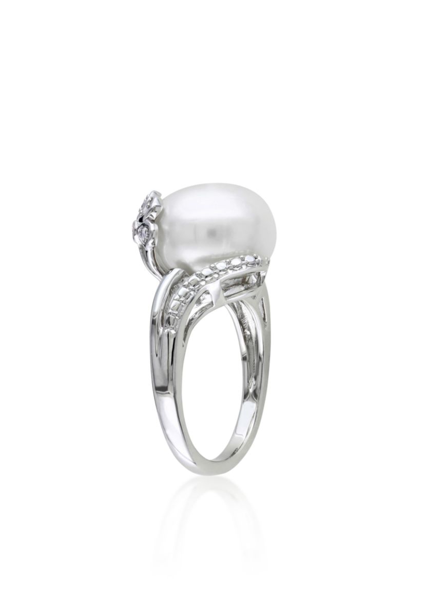 Sterling Silver White Cultured Freshwater Pearl and Diamond Ring