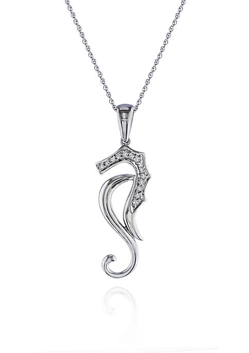 Diamond Accent Seahorse Pendant Necklace in 10k White Gold