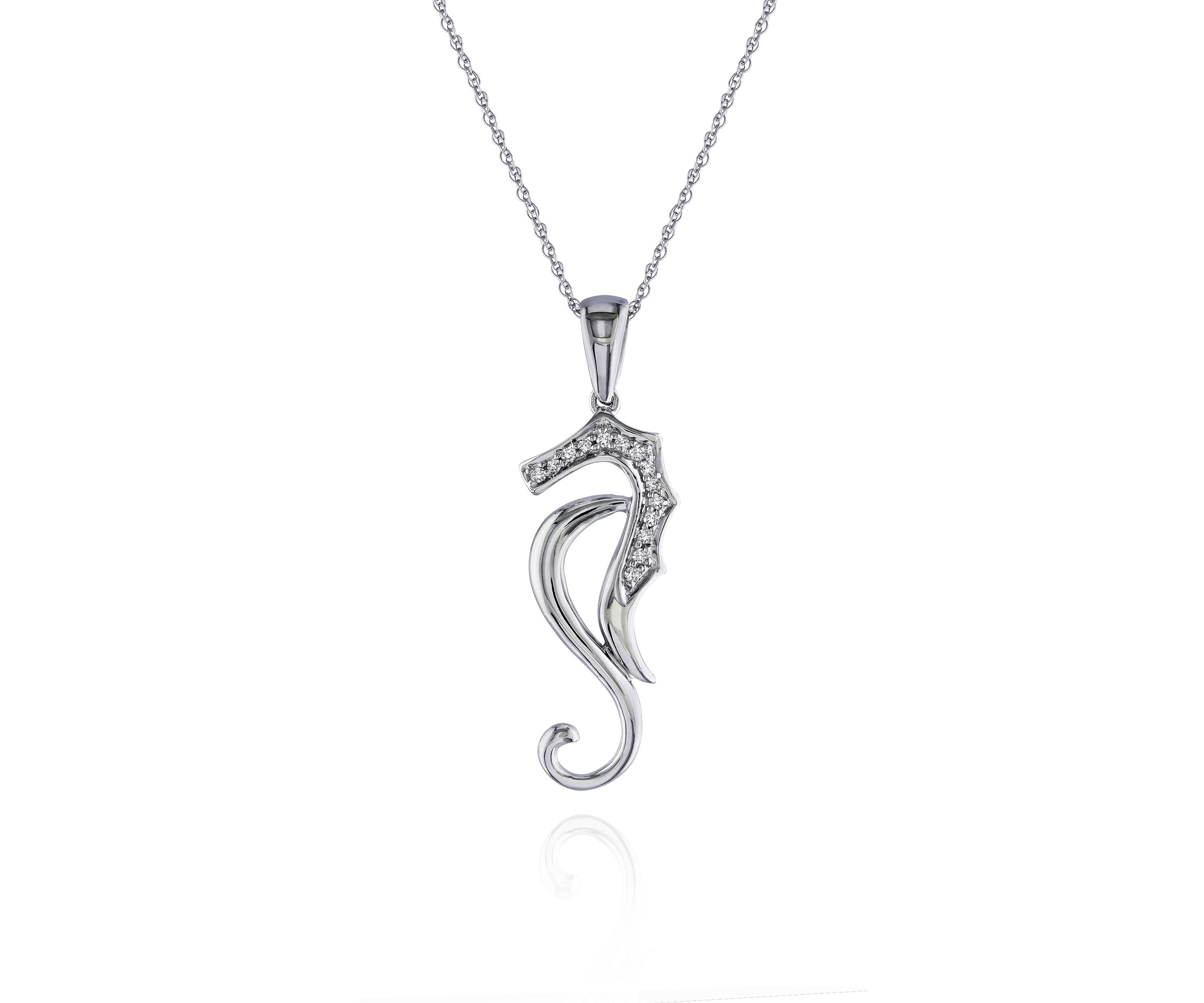 Diamond Accent Seahorse Pendant Necklace in 10k White Gold