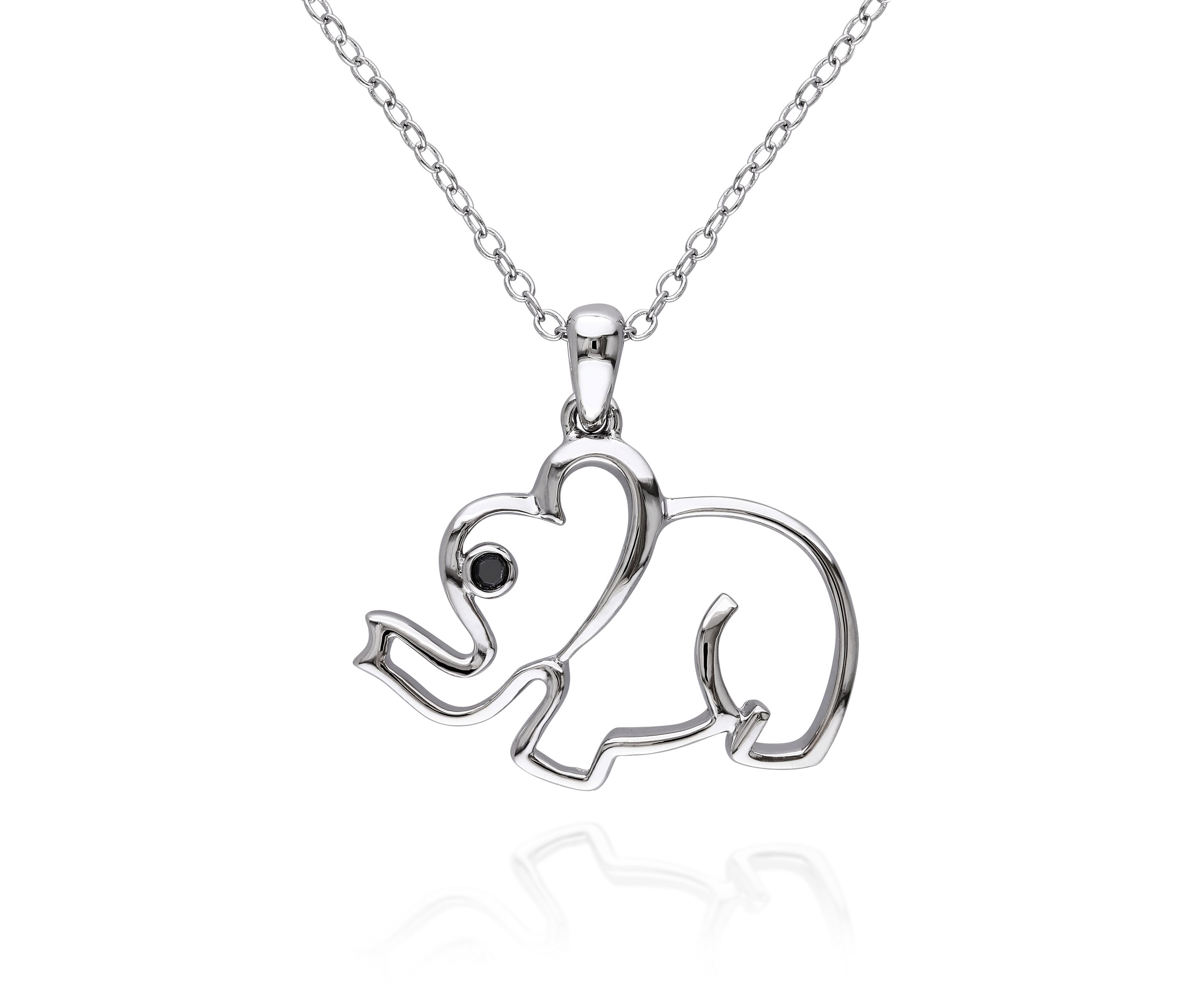 Black Diamond Accent Elephant Pendant in Sterling Silver