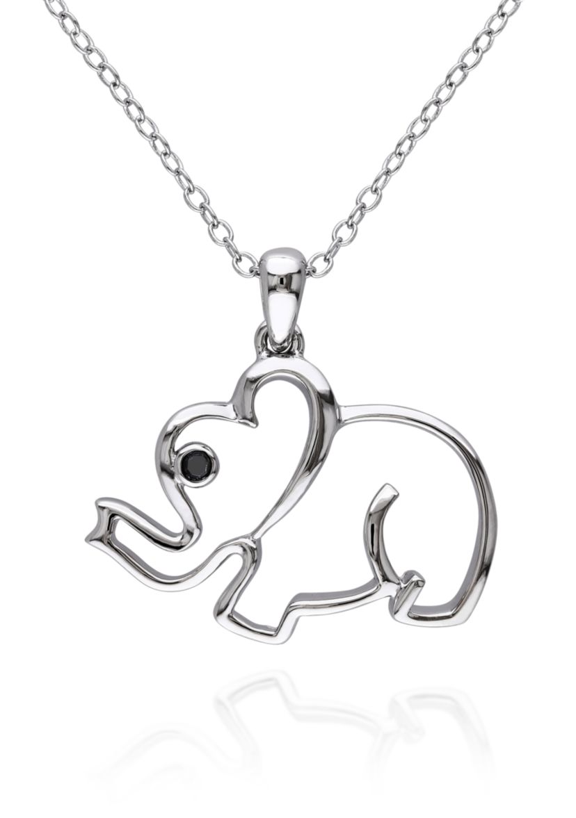 Black Diamond Accent Elephant Pendant in Sterling Silver