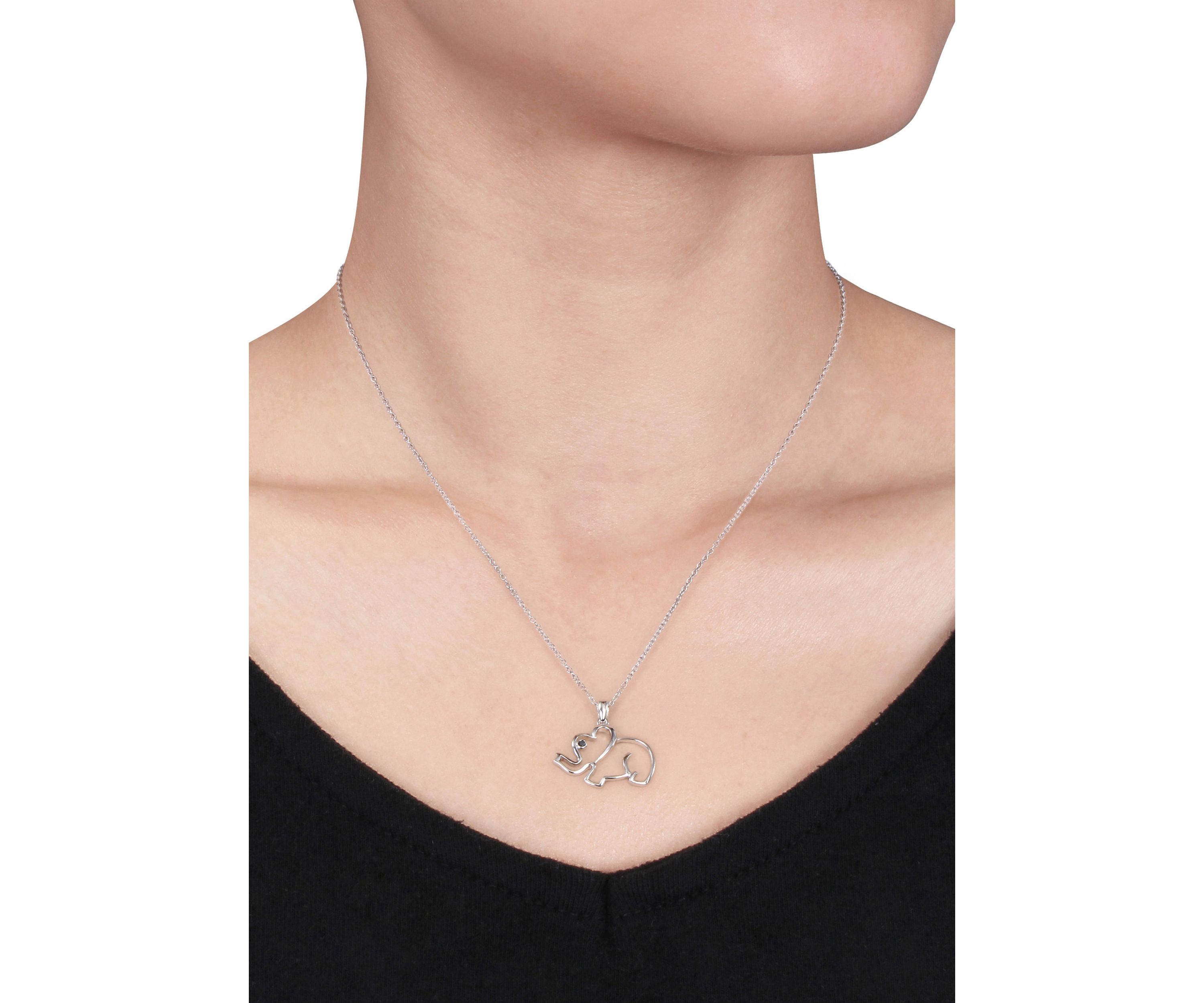 Black Diamond Accent Elephant Pendant in Sterling Silver