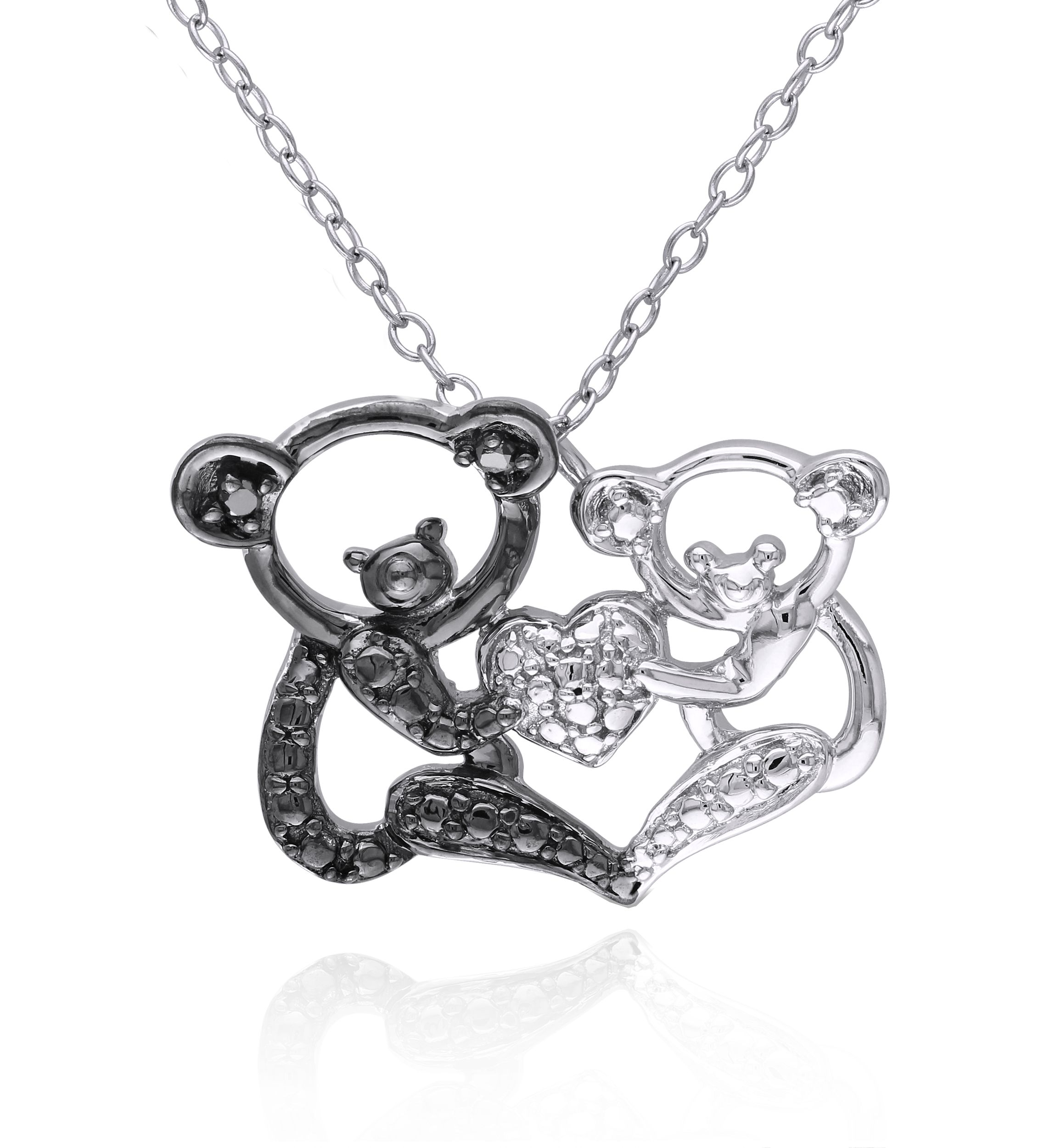 Black Diamond and White Diamond Accent Bear Pendant in Sterling Silver