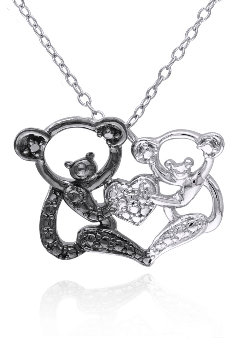 Black Diamond and White Diamond Accent Bear Pendant in Sterling Silver