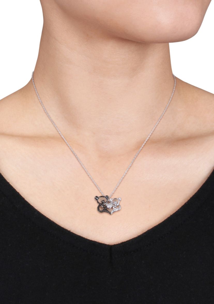 Black Diamond and White Diamond Accent Bear Pendant in Sterling Silver