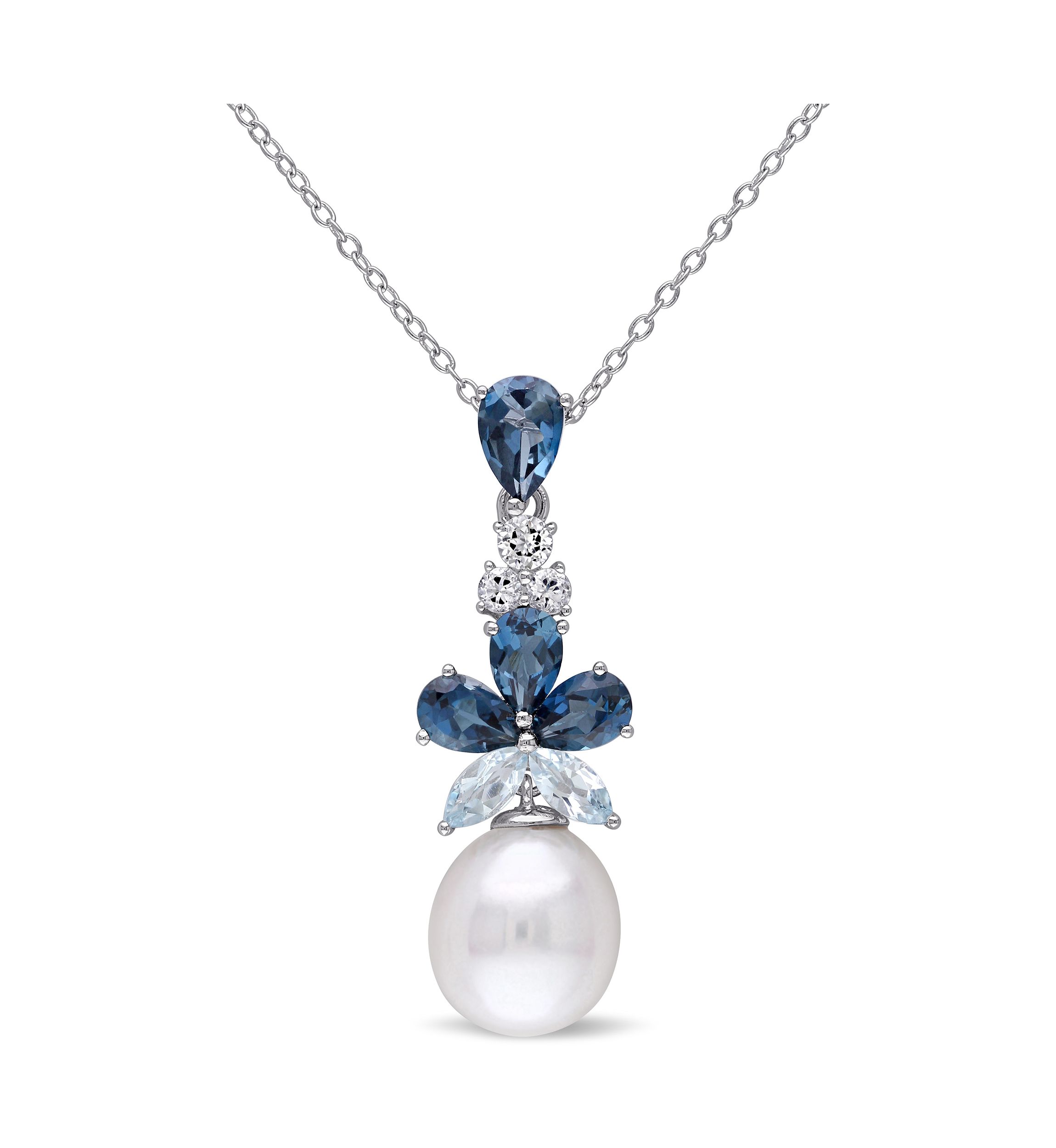 Cultured Freshwater Pearl and 3.25 ct. t.w. Topaz Drop Pendant with Chain in Sterling Silver