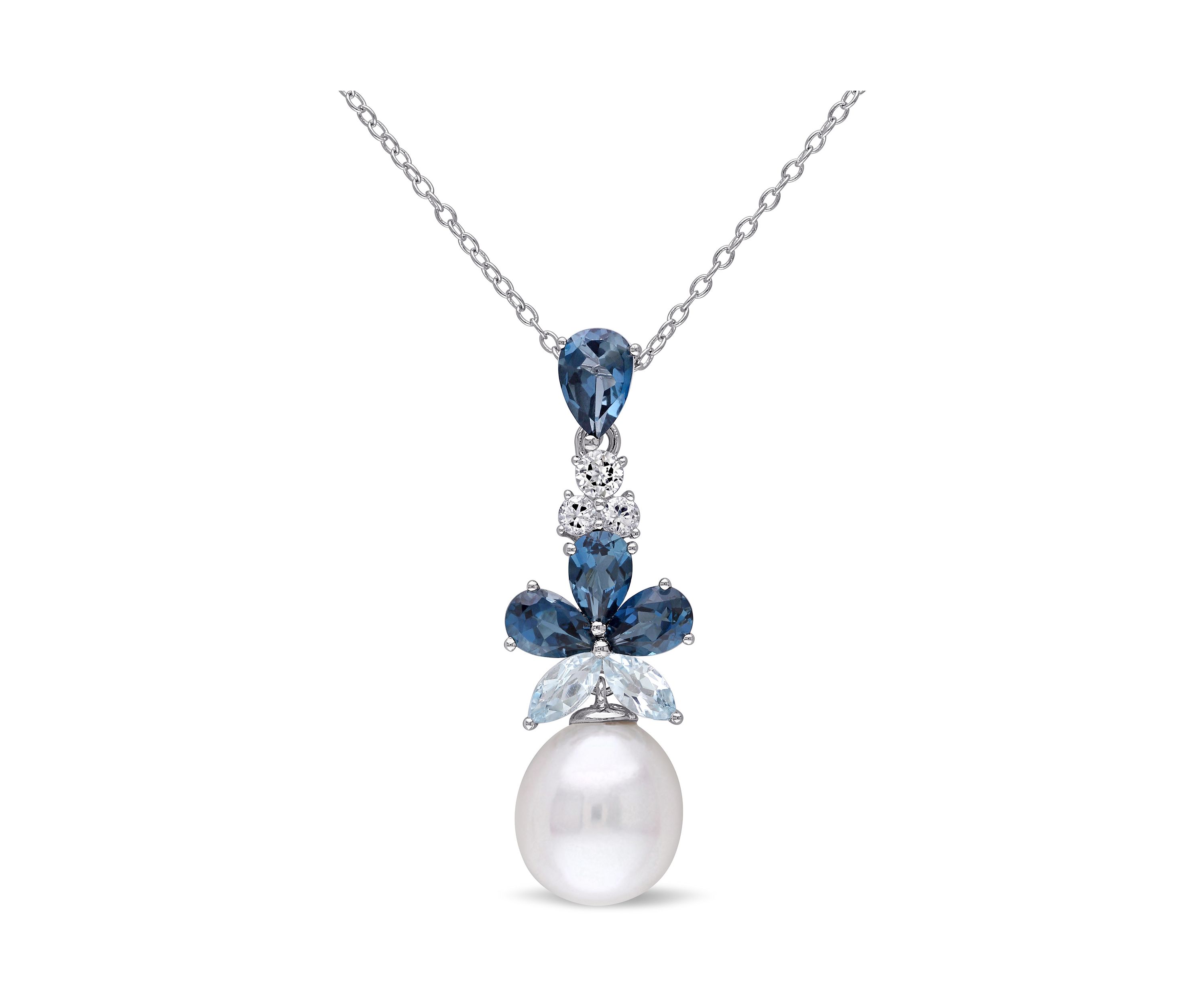 Cultured Freshwater Pearl and 3.25 ct. t.w. Topaz Drop Pendant with Chain in Sterling Silver