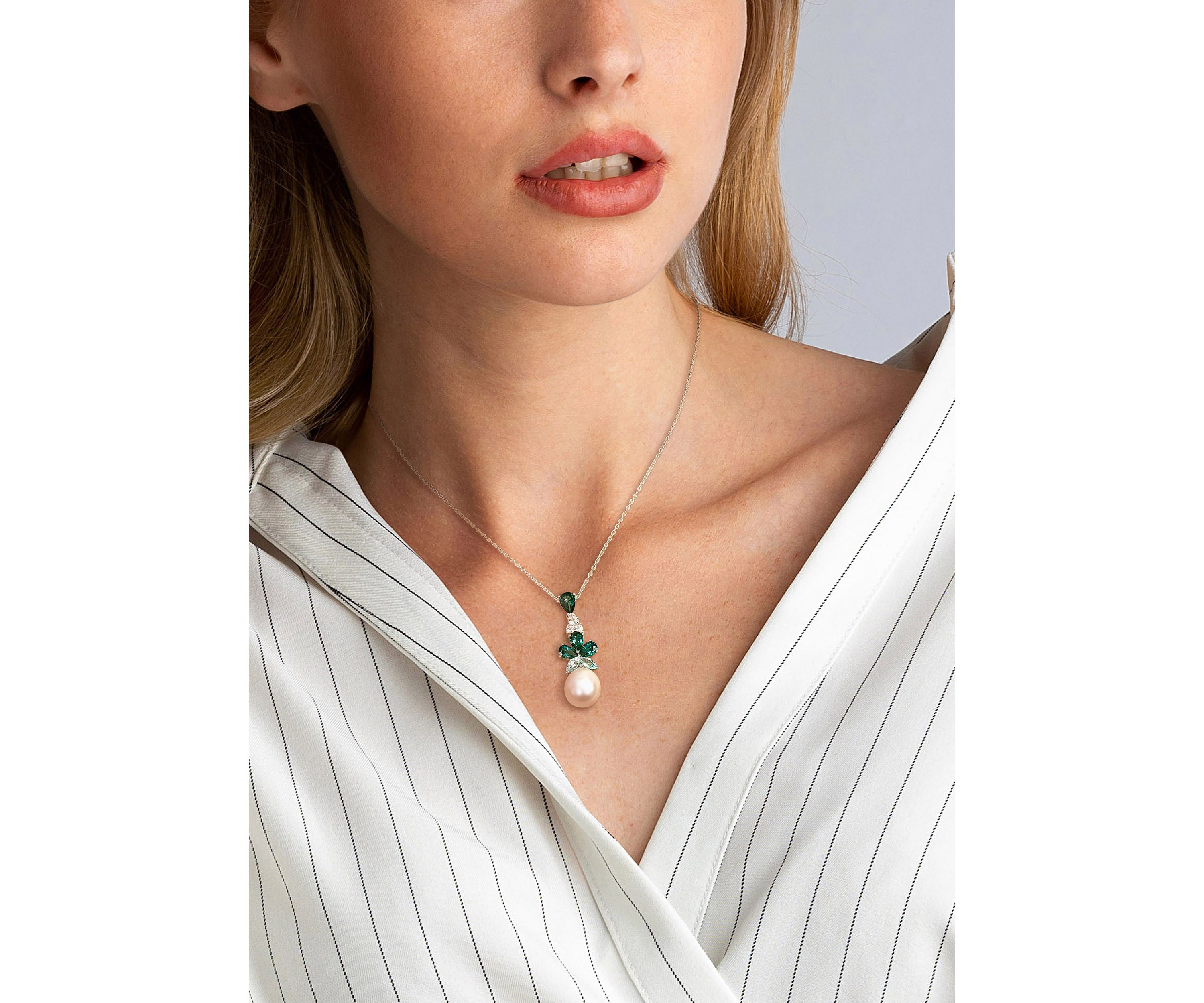 Cultured Freshwater Pearl and 3.25 ct. t.w. Topaz Drop Pendant with Chain in Sterling Silver