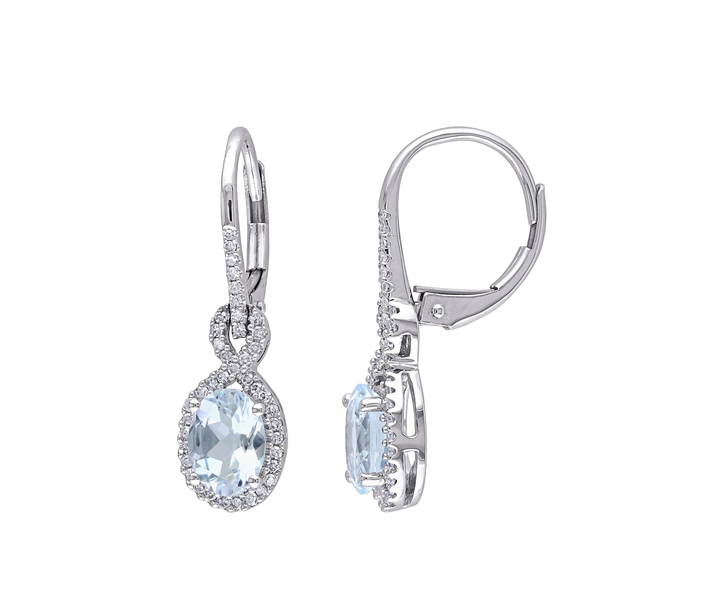 1.2 ct. t.w Aquamarine and 1/4 ct. t.w Diamond Oval Drop Earrings in 10K White Gold