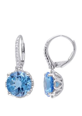 Belk & Co 6 Ct. T.w. Blue Topaz And 1/10 Ct. T.w. Diamond Drop Earrings
