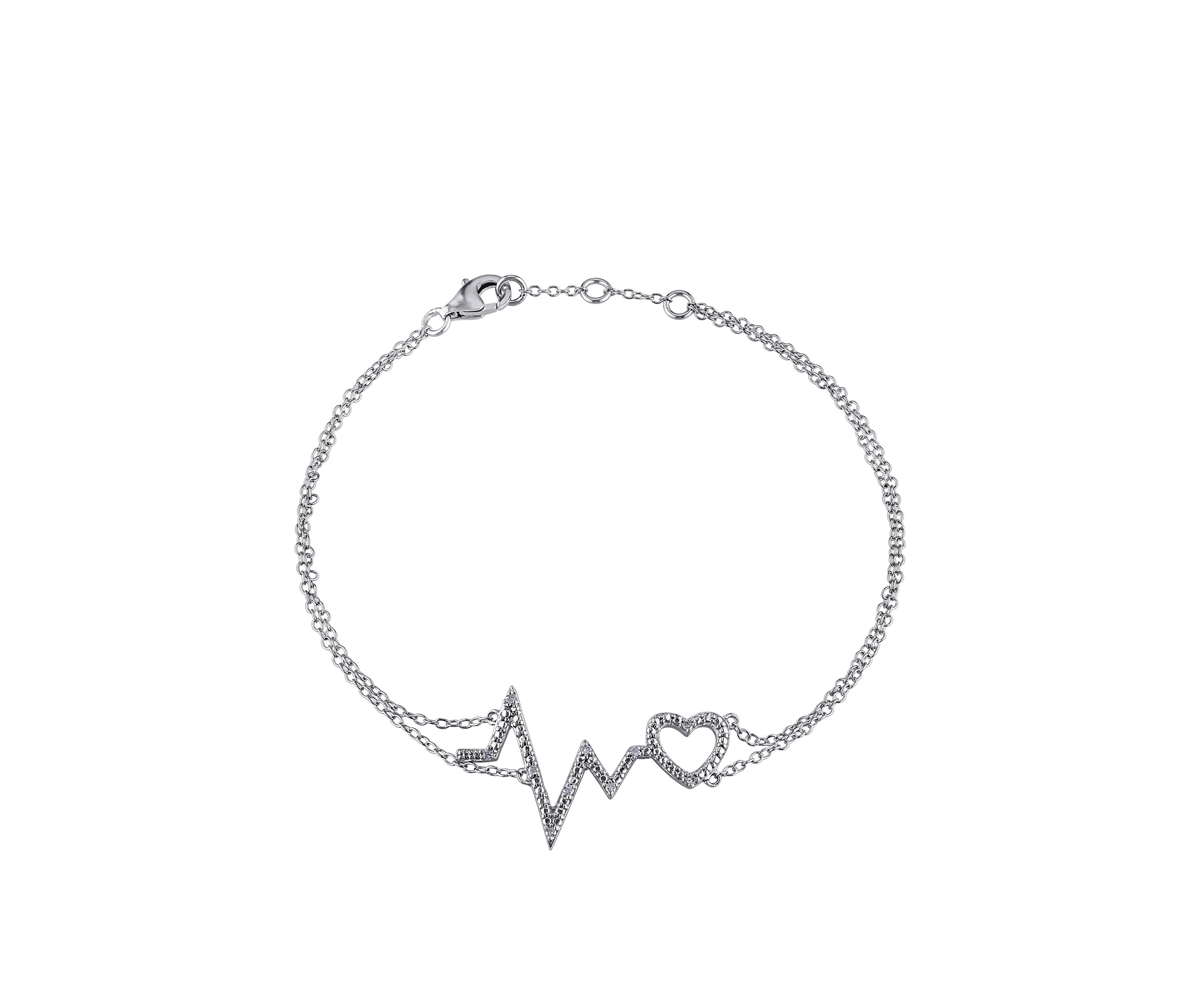 1/10 ct. t.w. Diamond Accent Heartbeat Bracelet in Sterling Silver