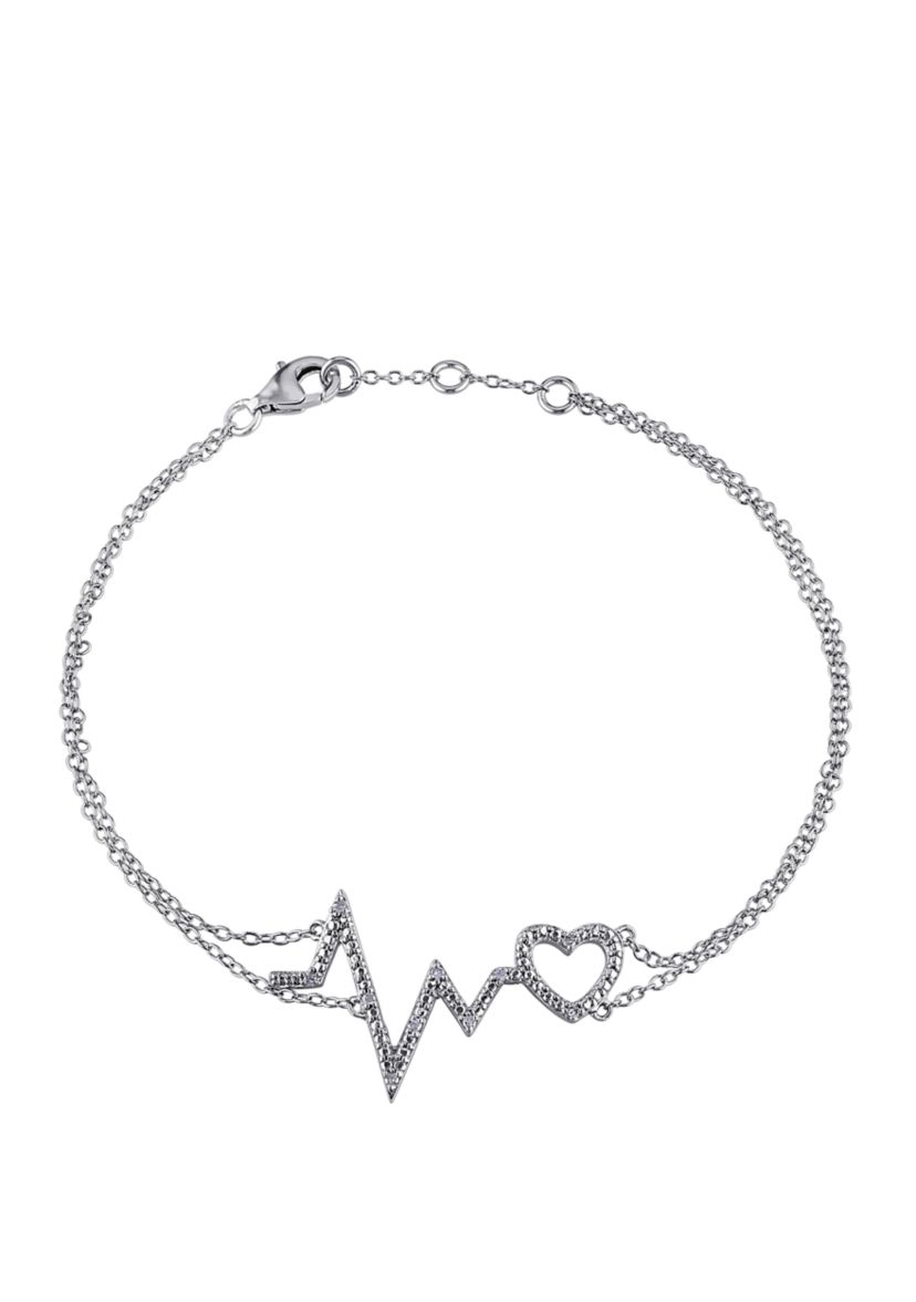 1/10 ct. t.w. Diamond Accent Heartbeat Bracelet in Sterling Silver