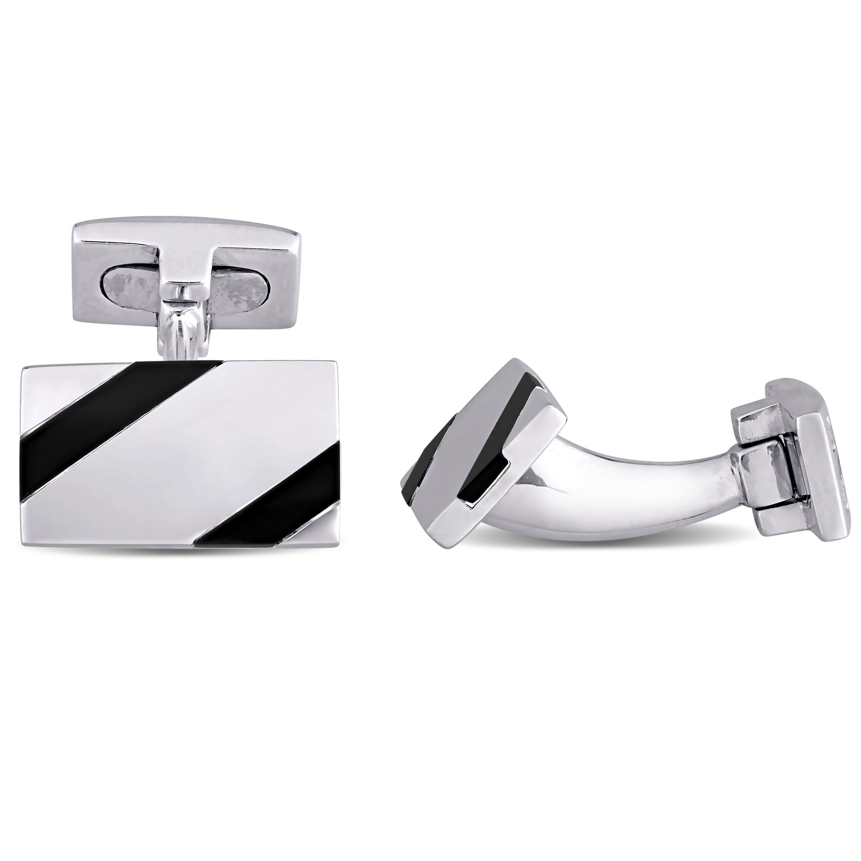 Onyx and White Square Crystal Cufflinks in Sterling Silver