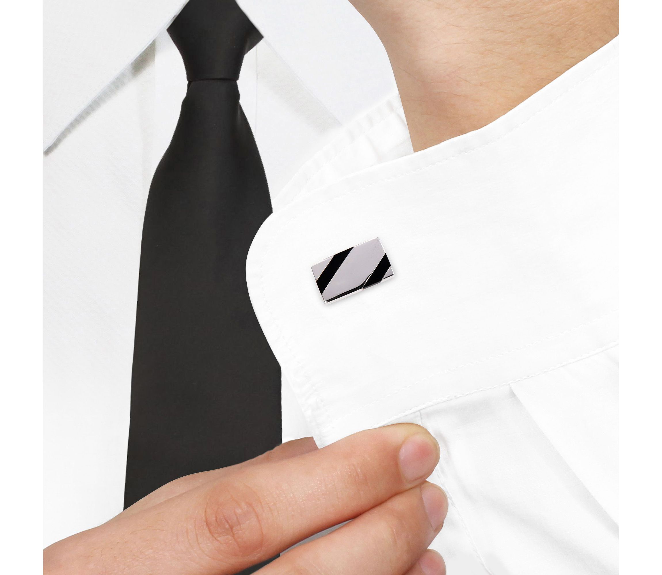 Onyx and White Square Crystal Cufflinks in Sterling Silver