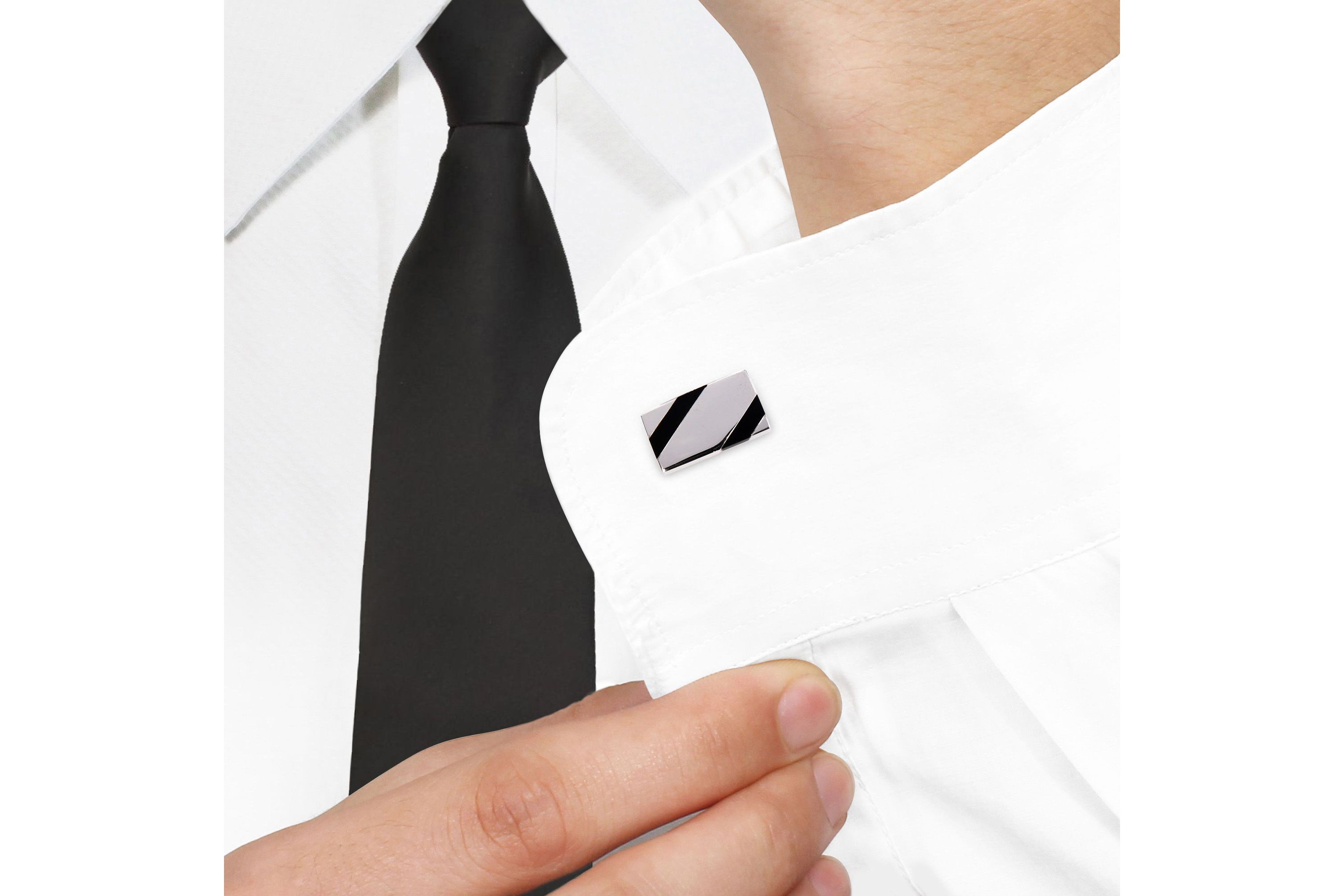 Onyx and White Square Crystal Cufflinks in Sterling Silver