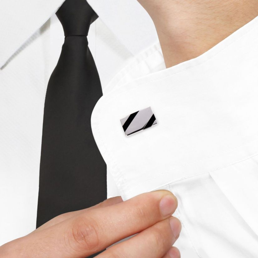Onyx and White Square Crystal Cufflinks in Sterling Silver