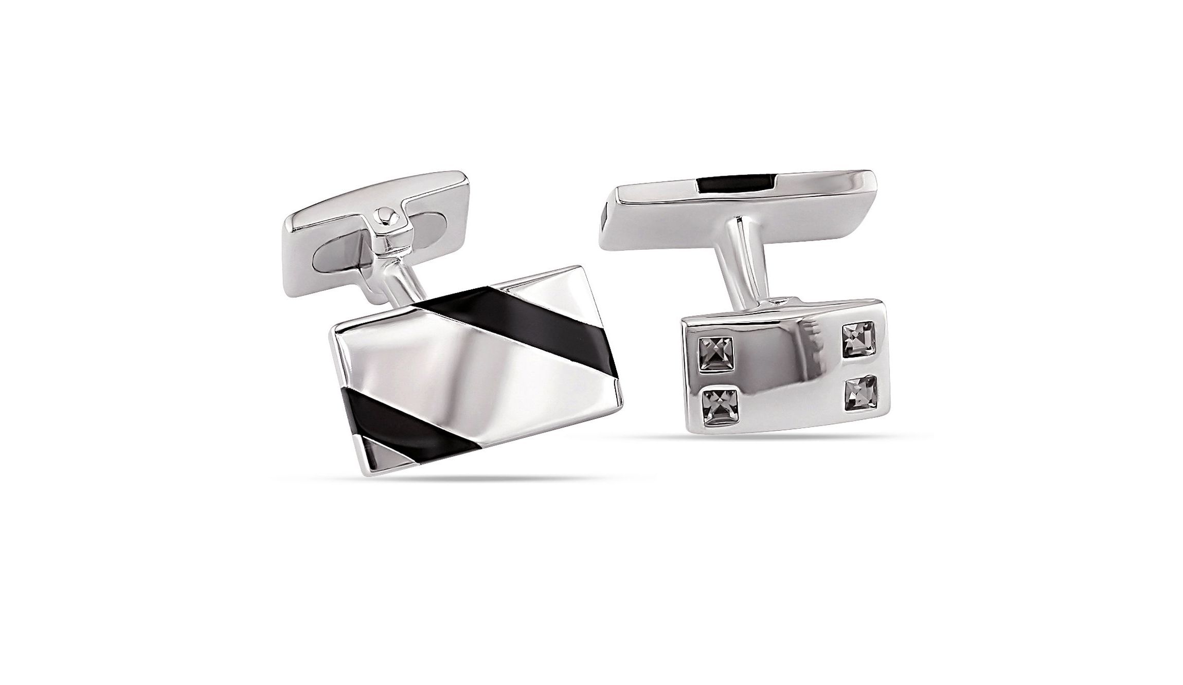 Onyx and White Square Crystal Cufflinks in Sterling Silver