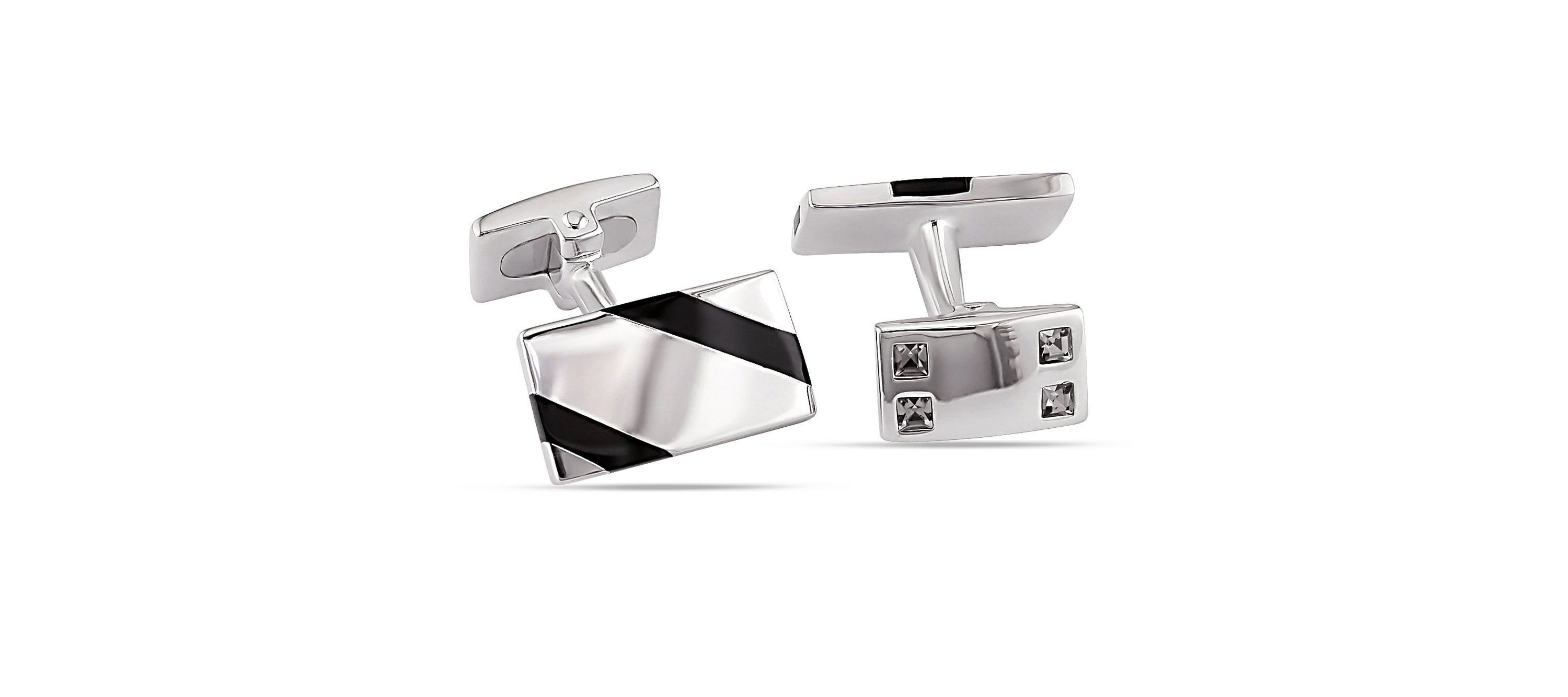 Onyx and White Square Crystal Cufflinks in Sterling Silver