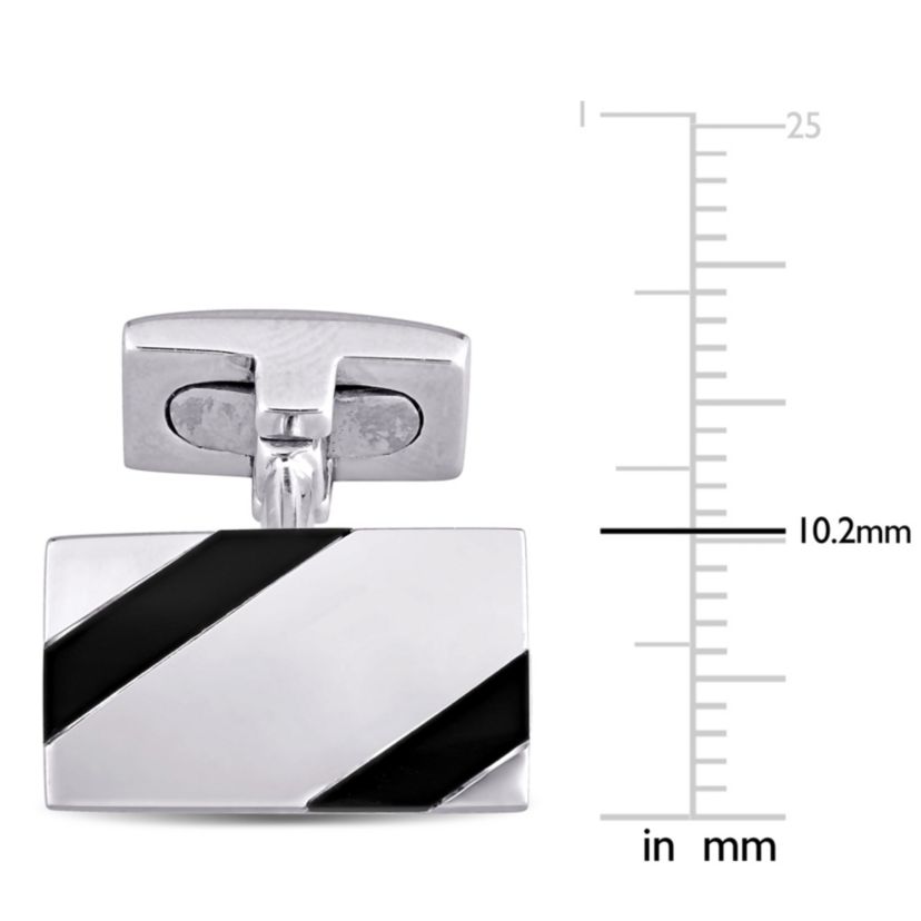 Onyx and White Square Crystal Cufflinks in Sterling Silver