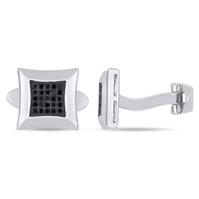 Belk & Co Men's 1/4 ct. t.w. Black Diamond Cufflink Pin Sterling Silver with Black Rhodium Plated, White