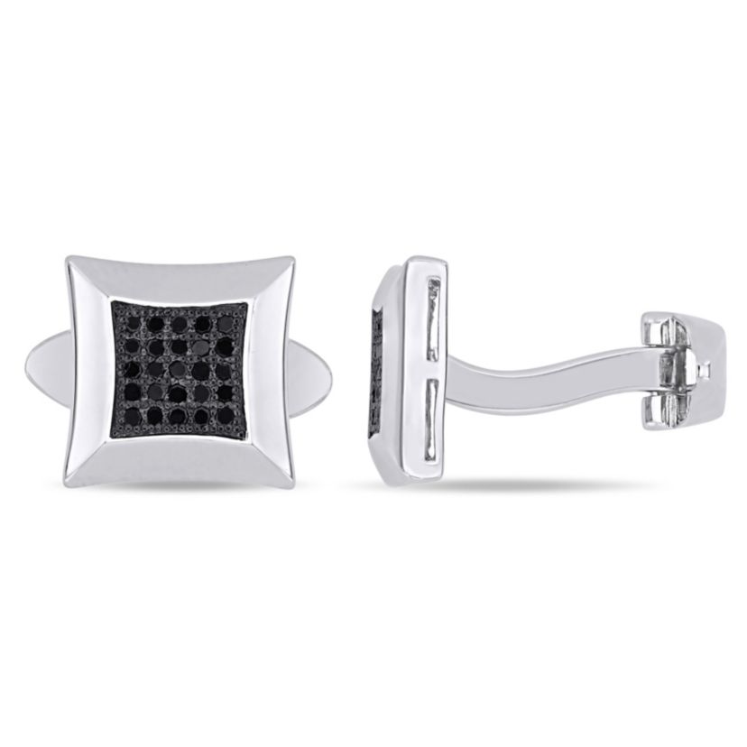 1/4 ct. t.w. Black Diamond Cufflink Pin Sterling Silver with Black Rhodium Plated