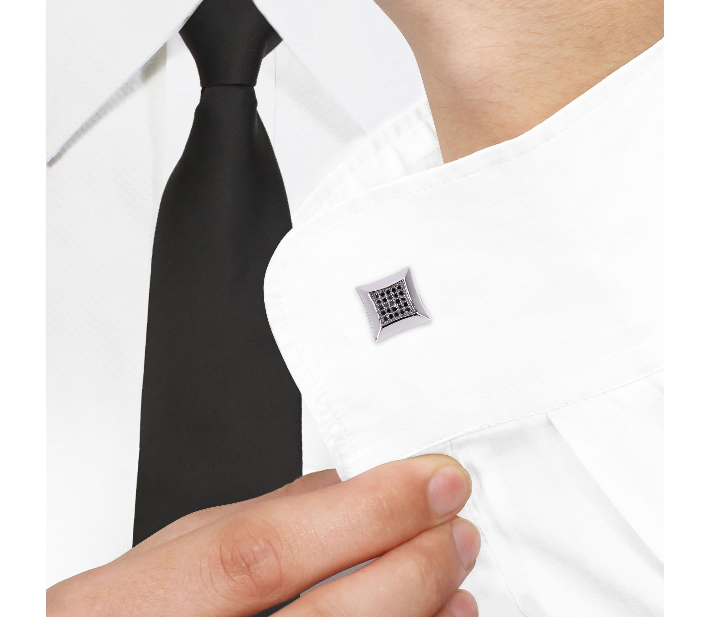 1/4 ct. t.w. Black Diamond Cufflink Pin Sterling Silver with Black Rhodium Plated