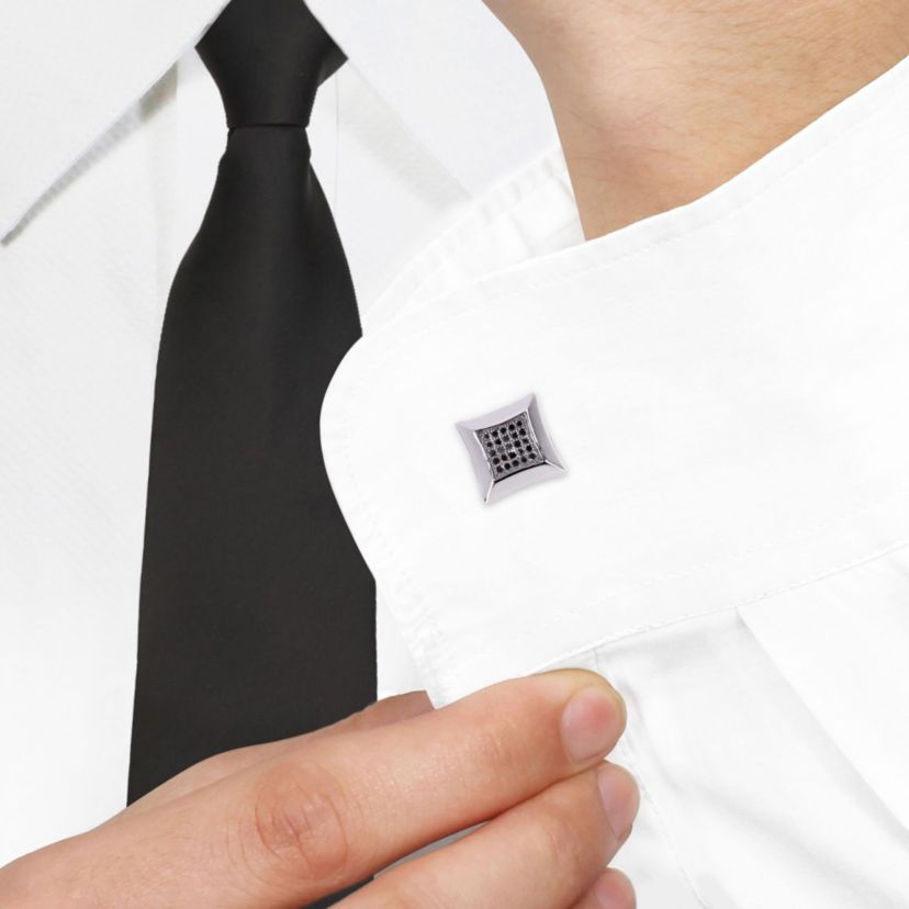 1/4 ct. t.w. Black Diamond Cufflink Pin Sterling Silver with Black Rhodium Plated