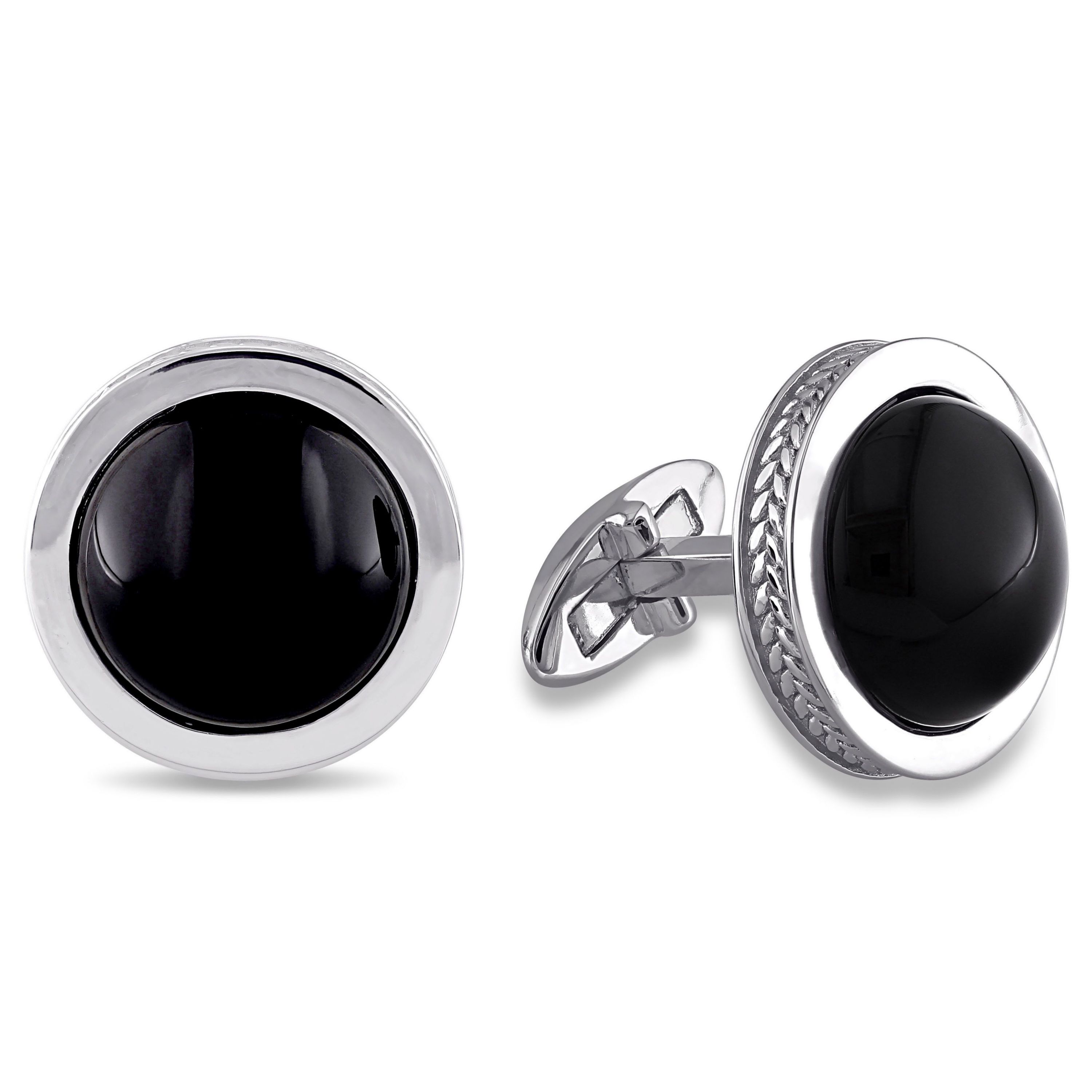 Black Onyx Cufflink Pin in Sterling Silver