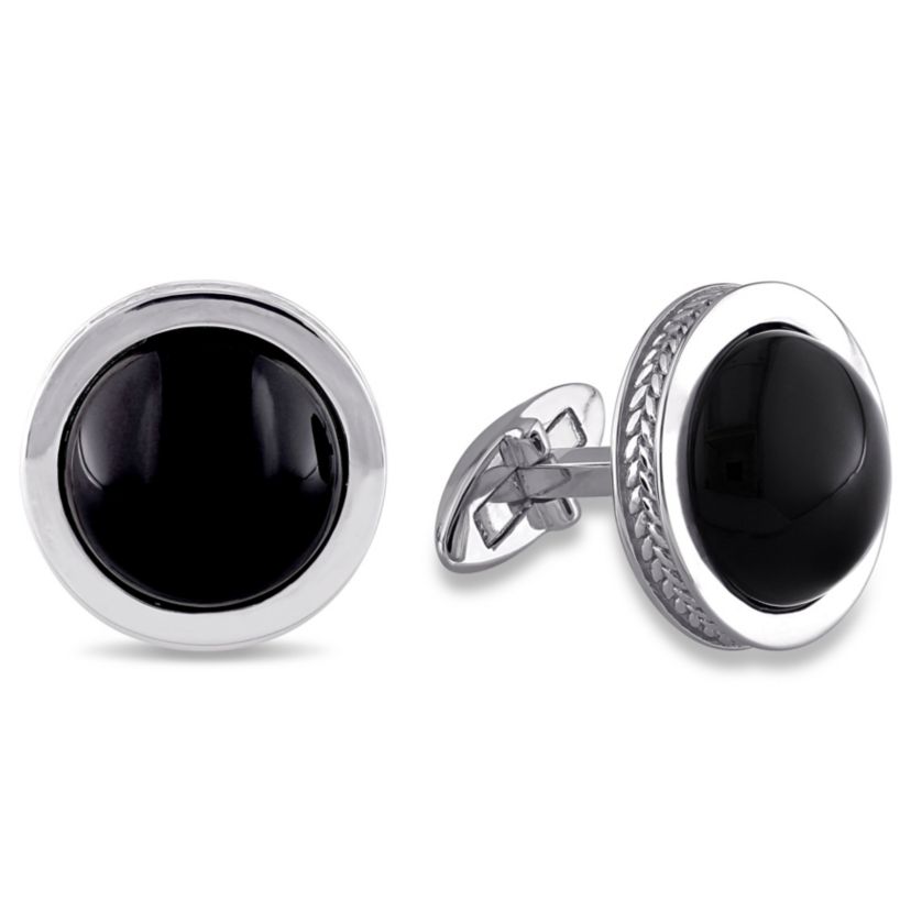 Black Onyx Cufflink Pin in Sterling Silver