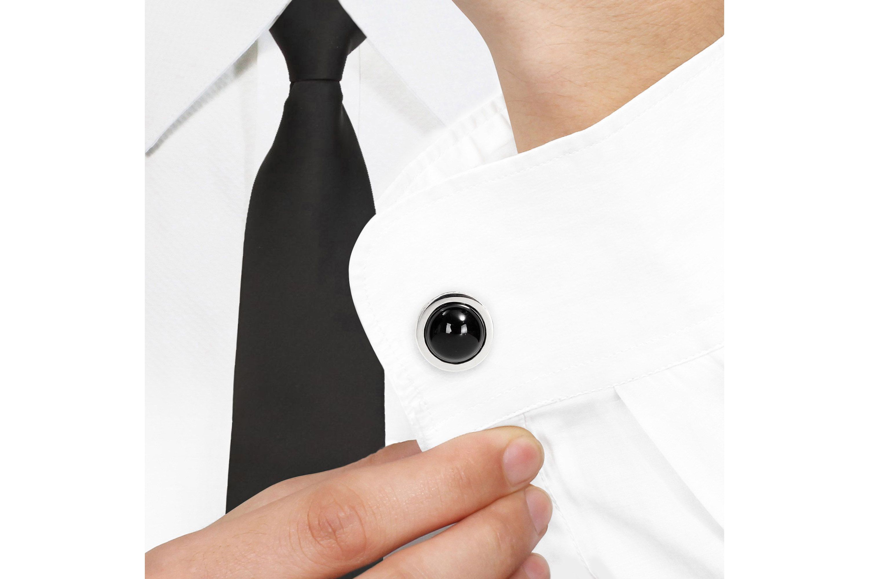 Black Onyx Cufflink Pin in Sterling Silver