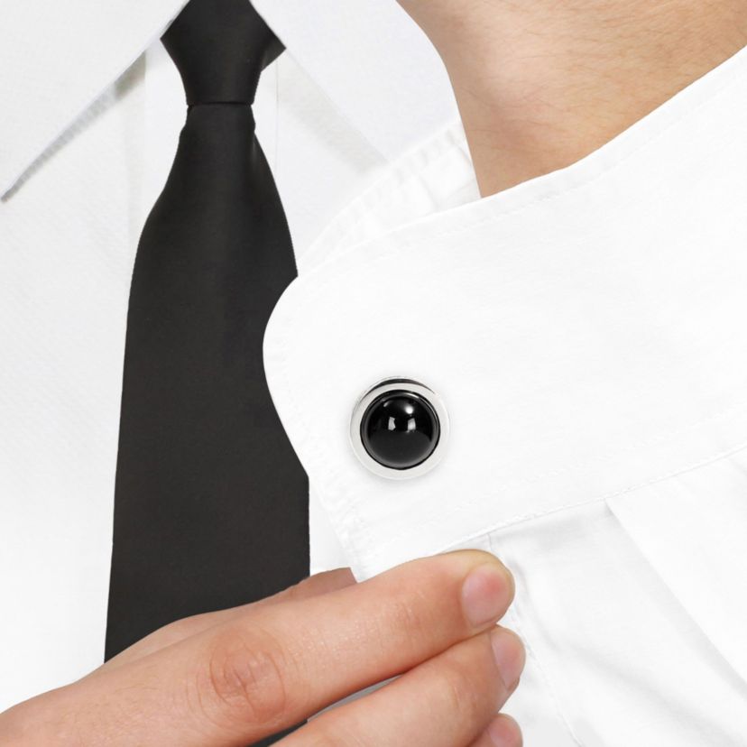 Black Onyx Cufflink Pin in Sterling Silver