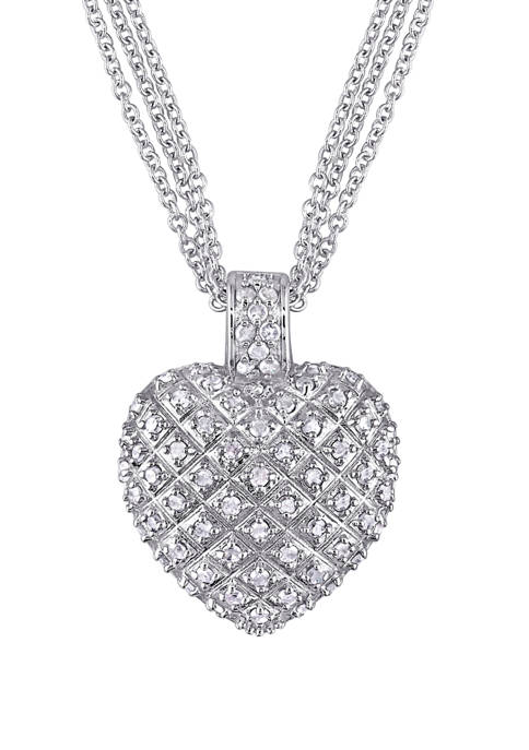  1 ct. t.w. Diamond Heart Pendant with Triple Chain in Sterling Silver