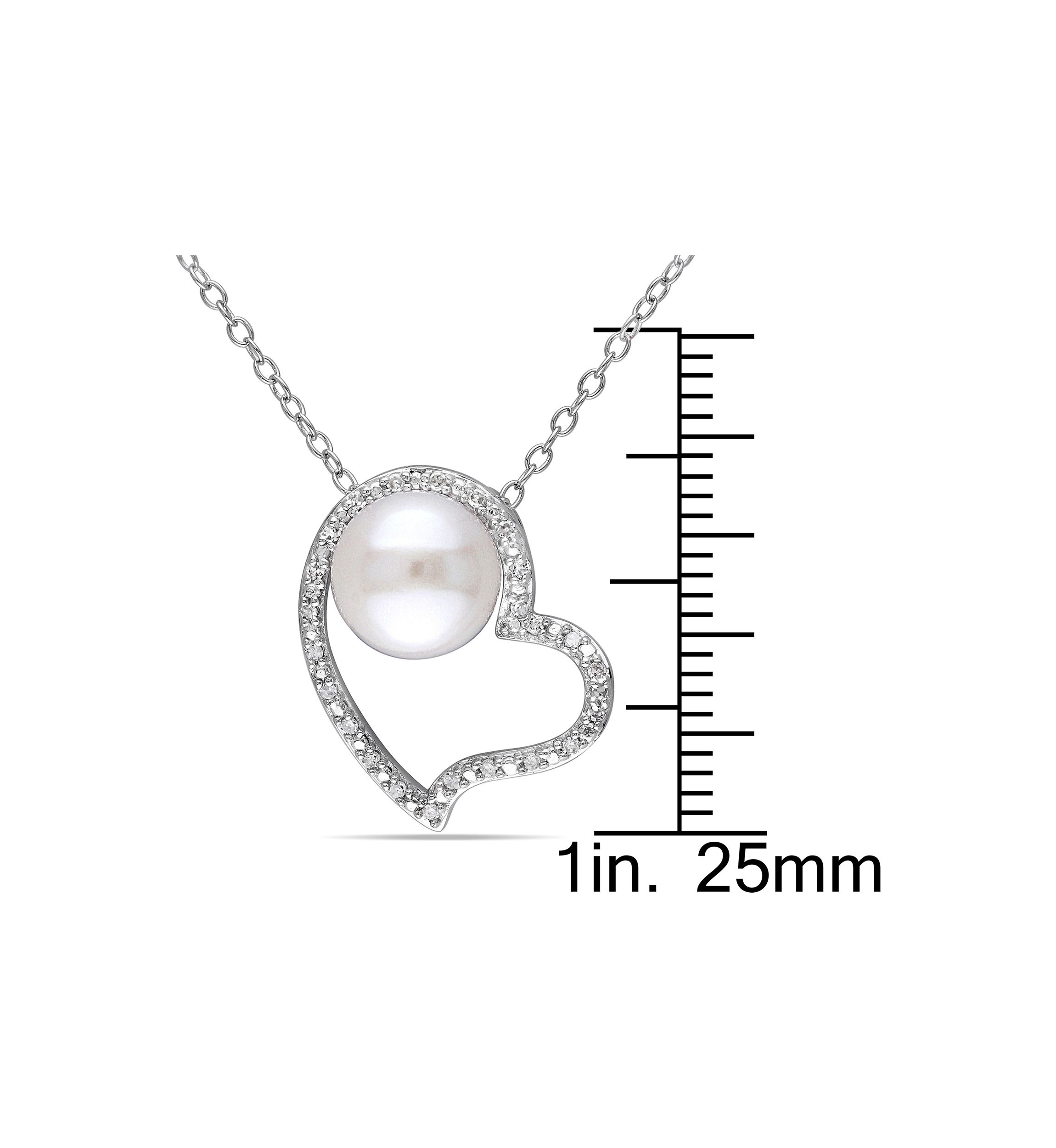 8 - 8.5 MM White Cultured Freshwater Pearl and 1/10 CT TW Diamond Heart Pendant with Chain in Sterling Silver