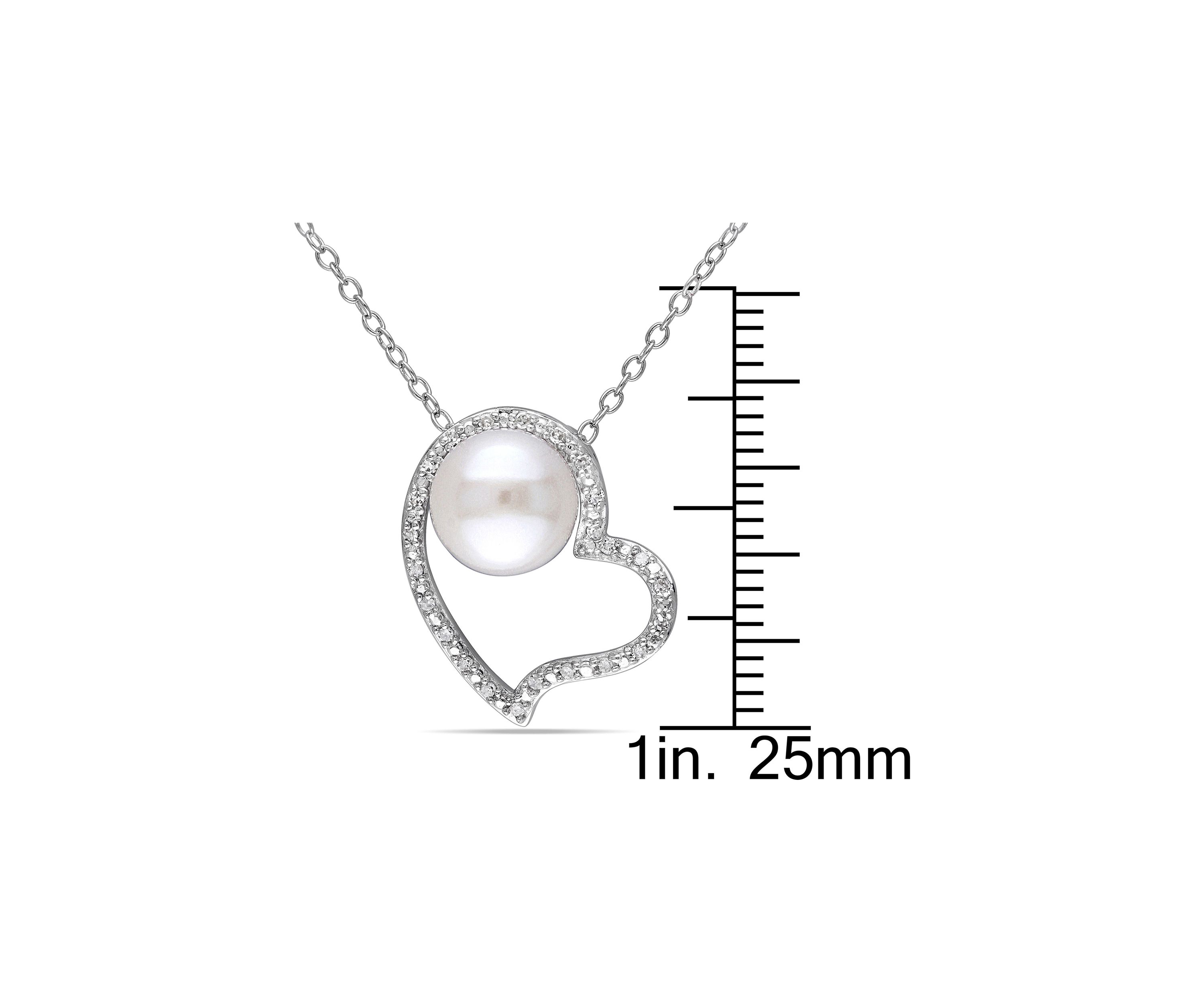 8 - 8.5 MM White Cultured Freshwater Pearl and 1/10 CT TW Diamond Heart Pendant with Chain in Sterling Silver