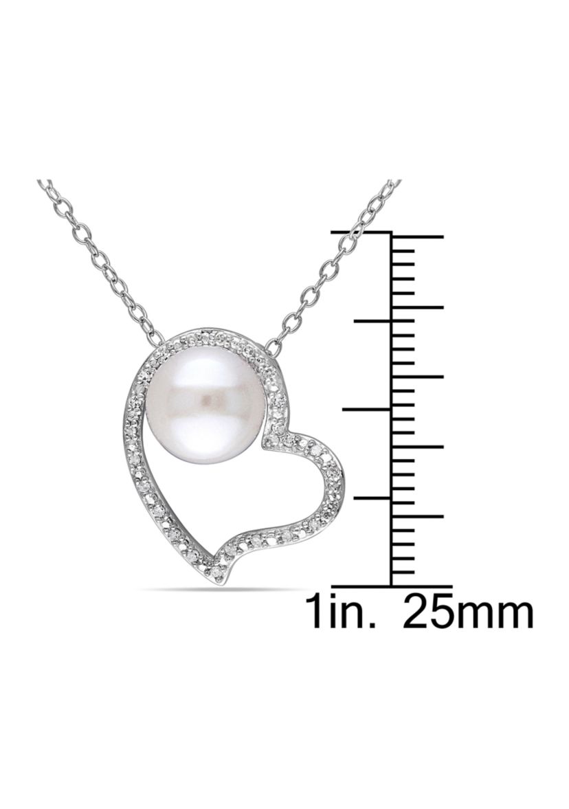 8 - 8.5 MM White Cultured Freshwater Pearl and 1/10 CT TW Diamond Heart Pendant with Chain in Sterling Silver