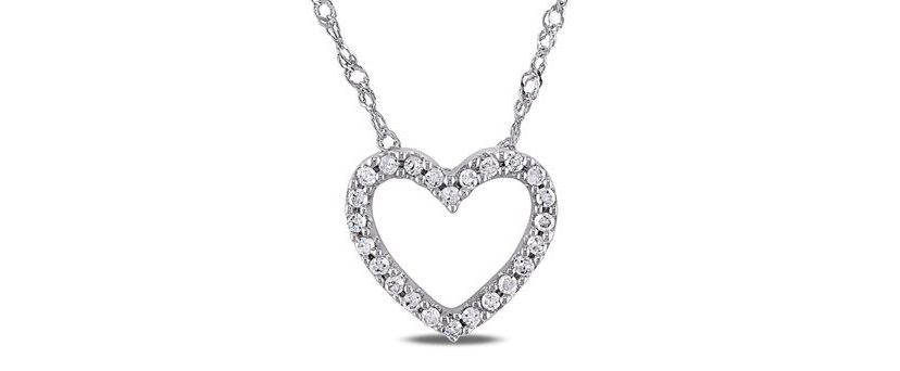 Diamond Open Heart Pendant with Chain in 14K White Gold