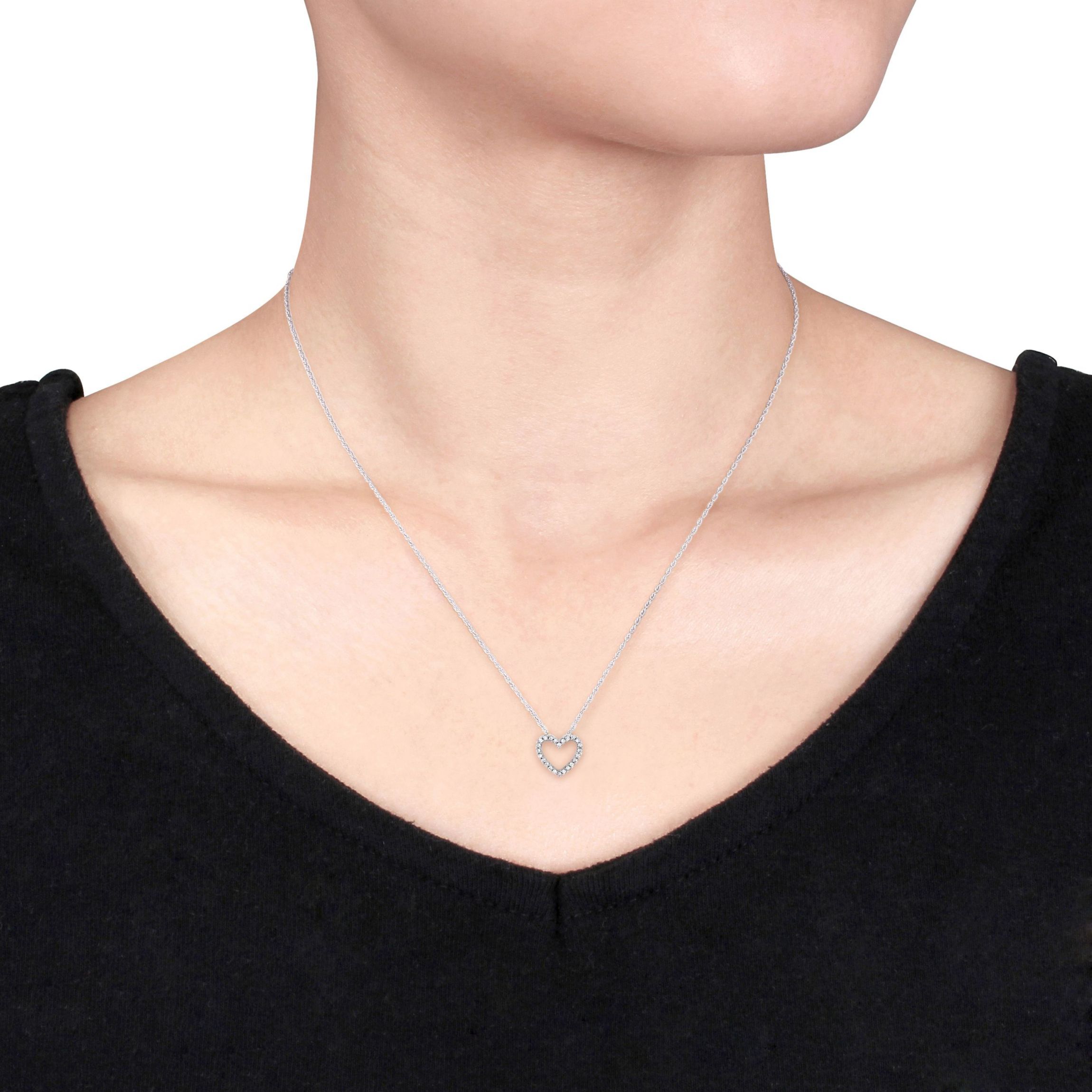 Diamond Open Heart Pendant with Chain in 14K White Gold