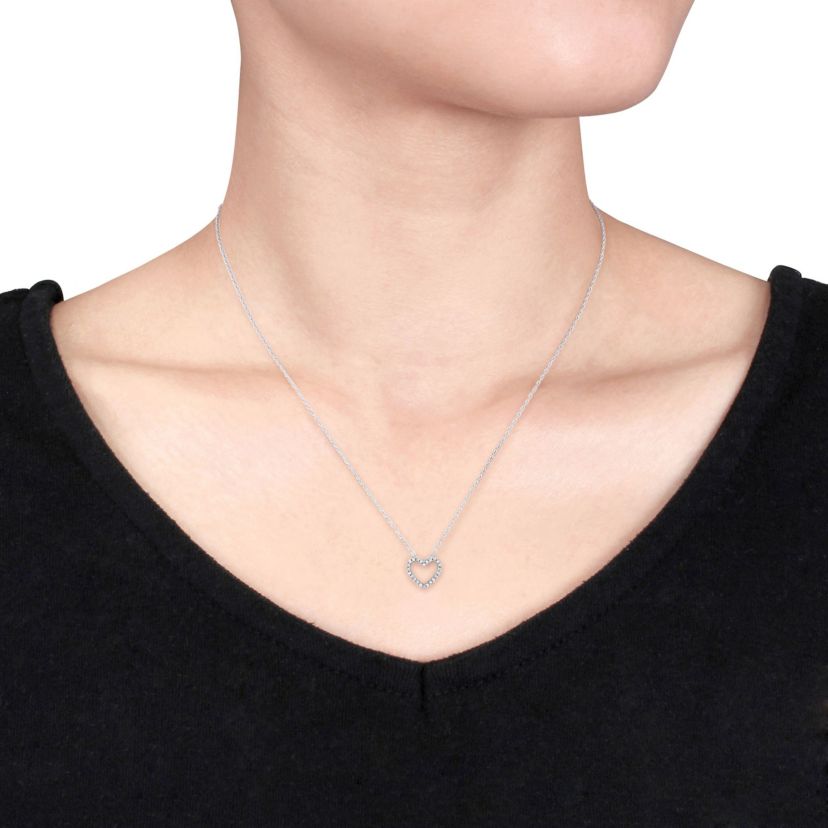 Diamond Open Heart Pendant with Chain in 14K White Gold