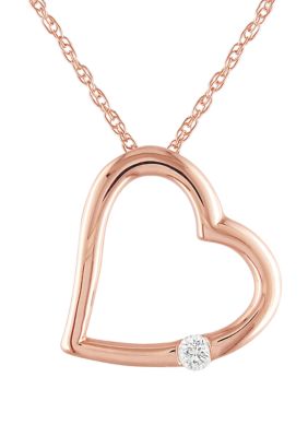 Belk Co 1 10 Ct T W Solitaire Diamond Accent Heart Pendant With Chain In 10k Rose Gold Belk