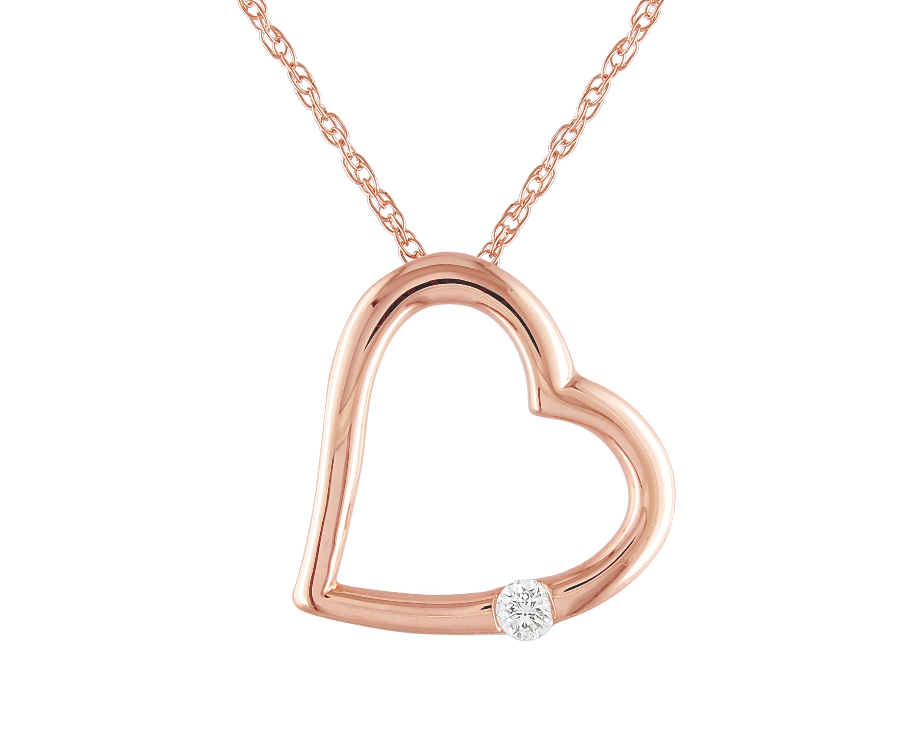 1/10  ct. t.w. Solitaire Diamond Accent Heart Pendant with Chain in 10K Rose Gold