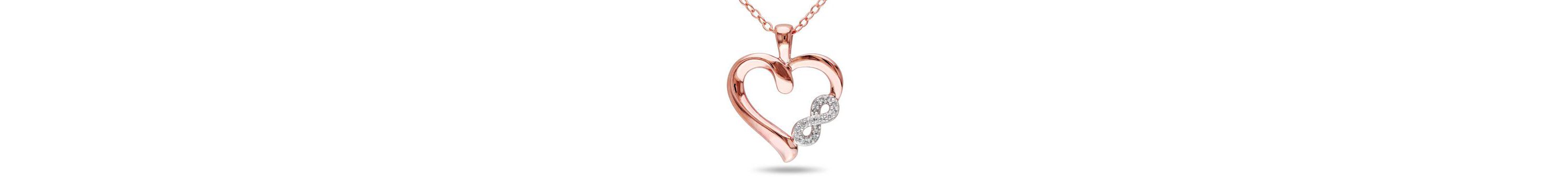 1/10 ct. t.w. Diamond Heart and Infinity Pendant with Chain in Rose Plated Sterling Silver