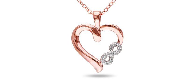 1/10 ct. t.w. Diamond Heart and Infinity Pendant with Chain in Rose Plated Sterling Silver