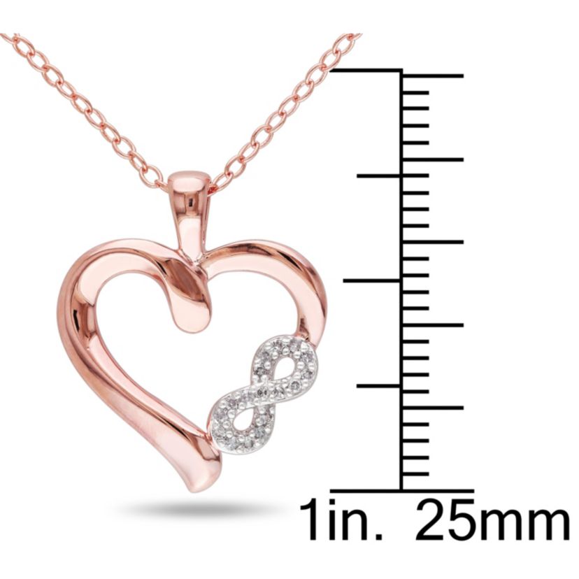 1/10 ct. t.w. Diamond Heart and Infinity Pendant with Chain in Rose Plated Sterling Silver