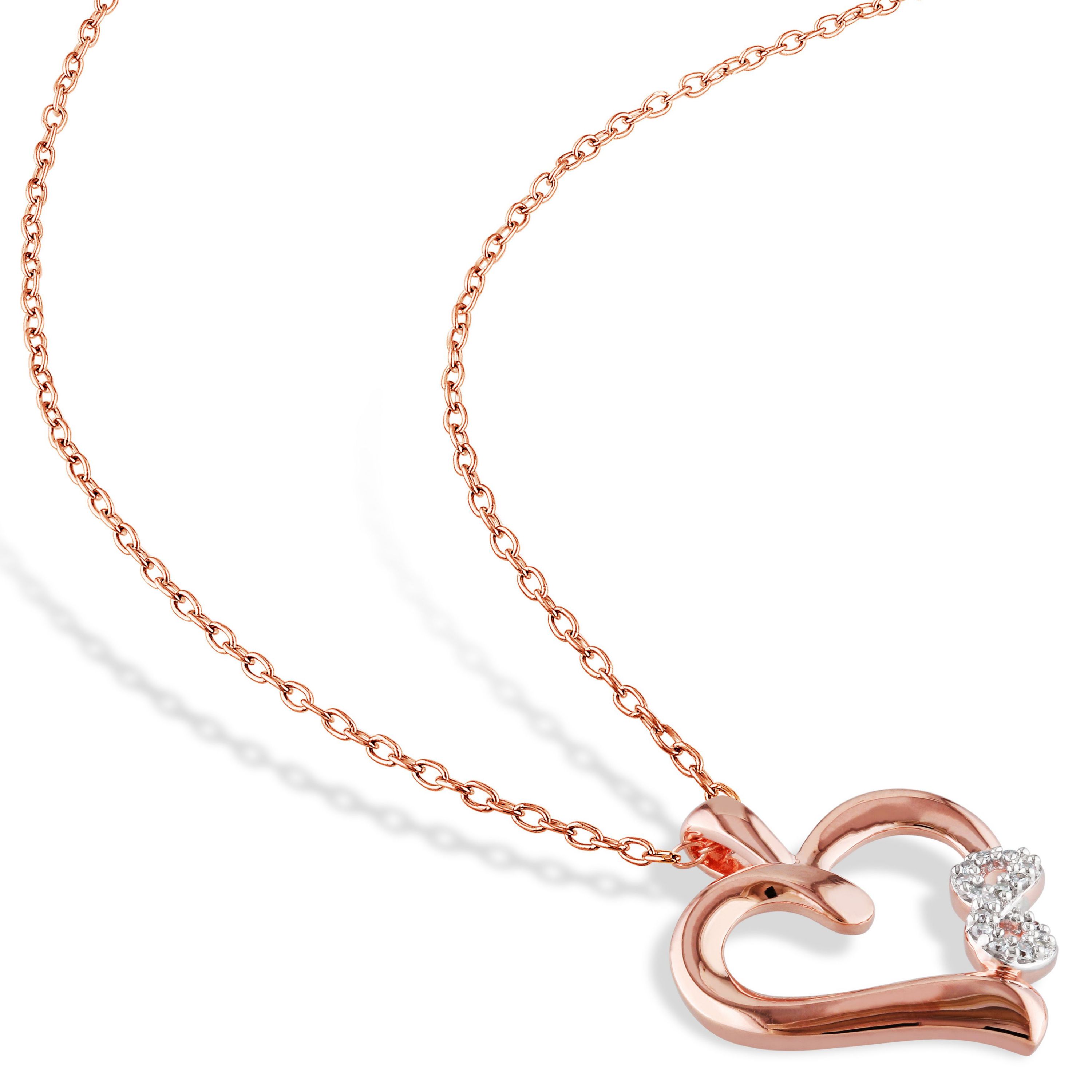 1/10 ct. t.w. Diamond Heart and Infinity Pendant with Chain in Rose Plated Sterling Silver