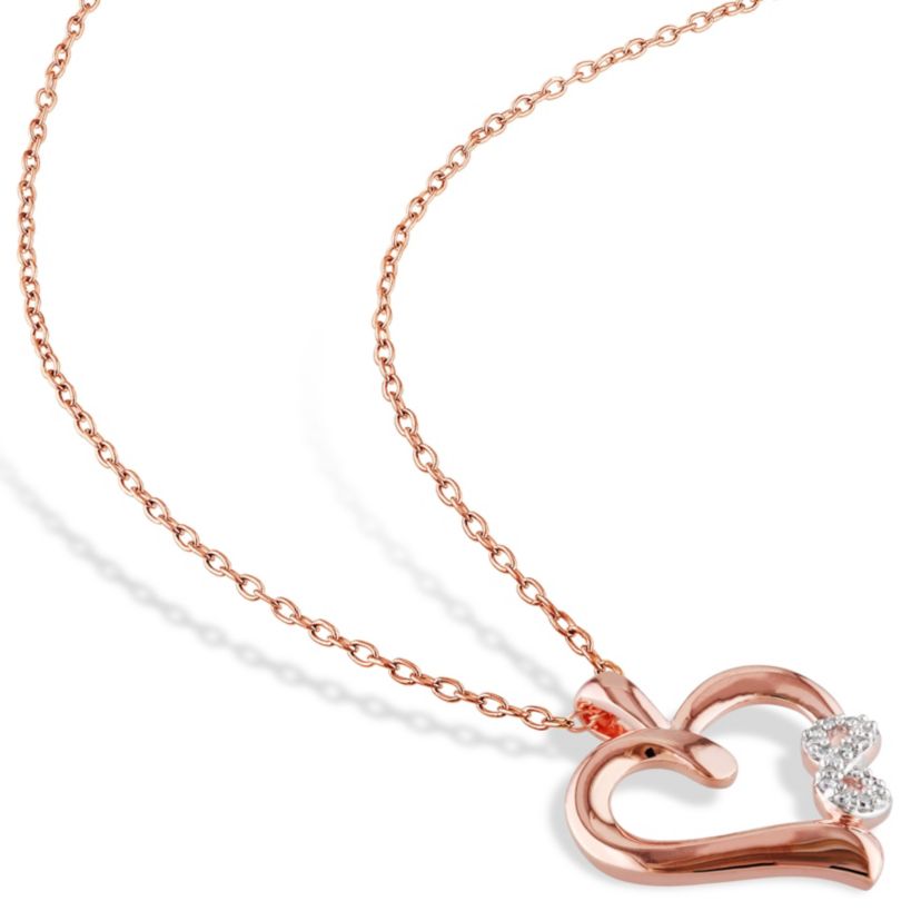 1/10 ct. t.w. Diamond Heart and Infinity Pendant with Chain in Rose Plated Sterling Silver