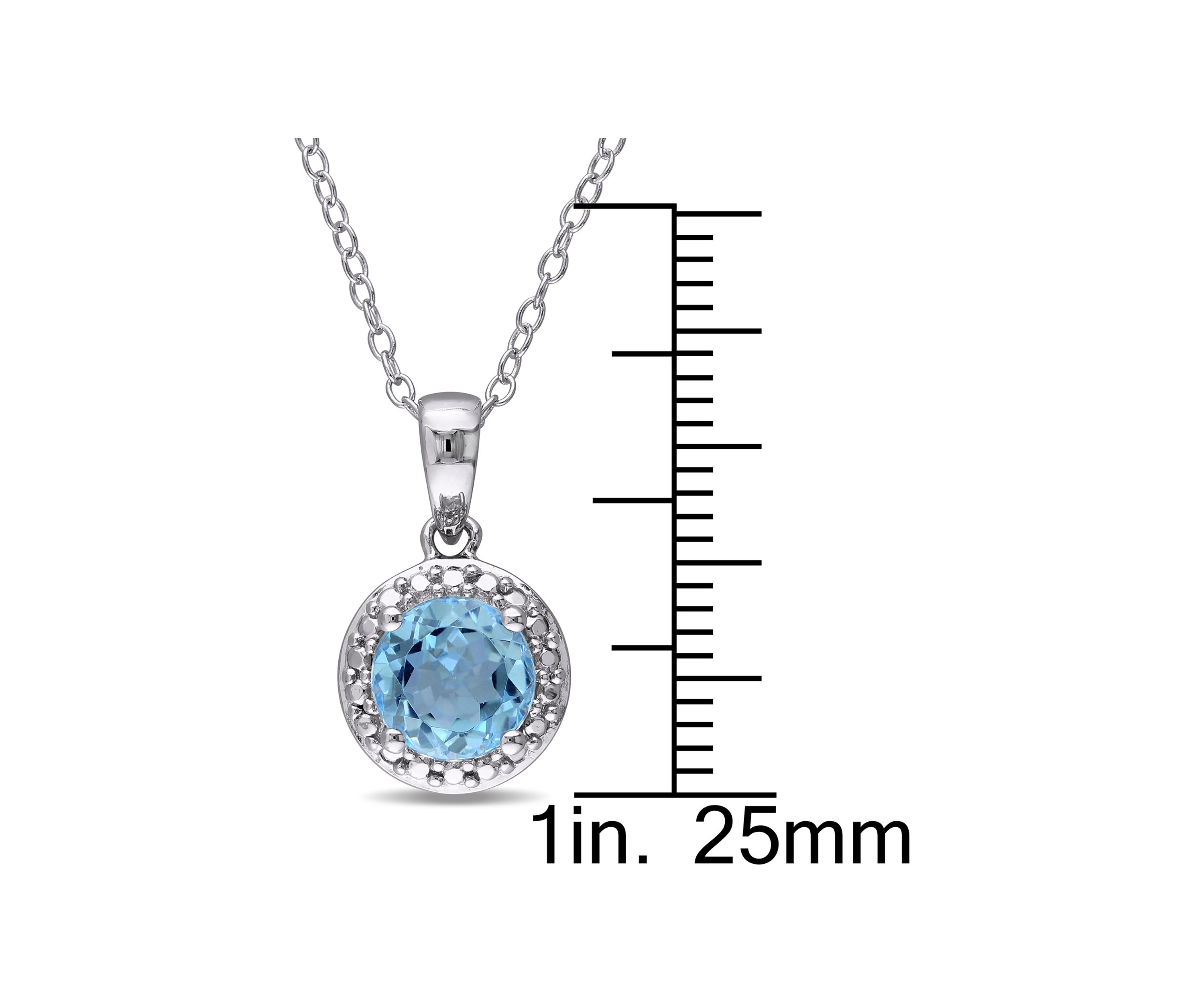 Blue Topaz Halo Pendant with Chain in Sterling Silver